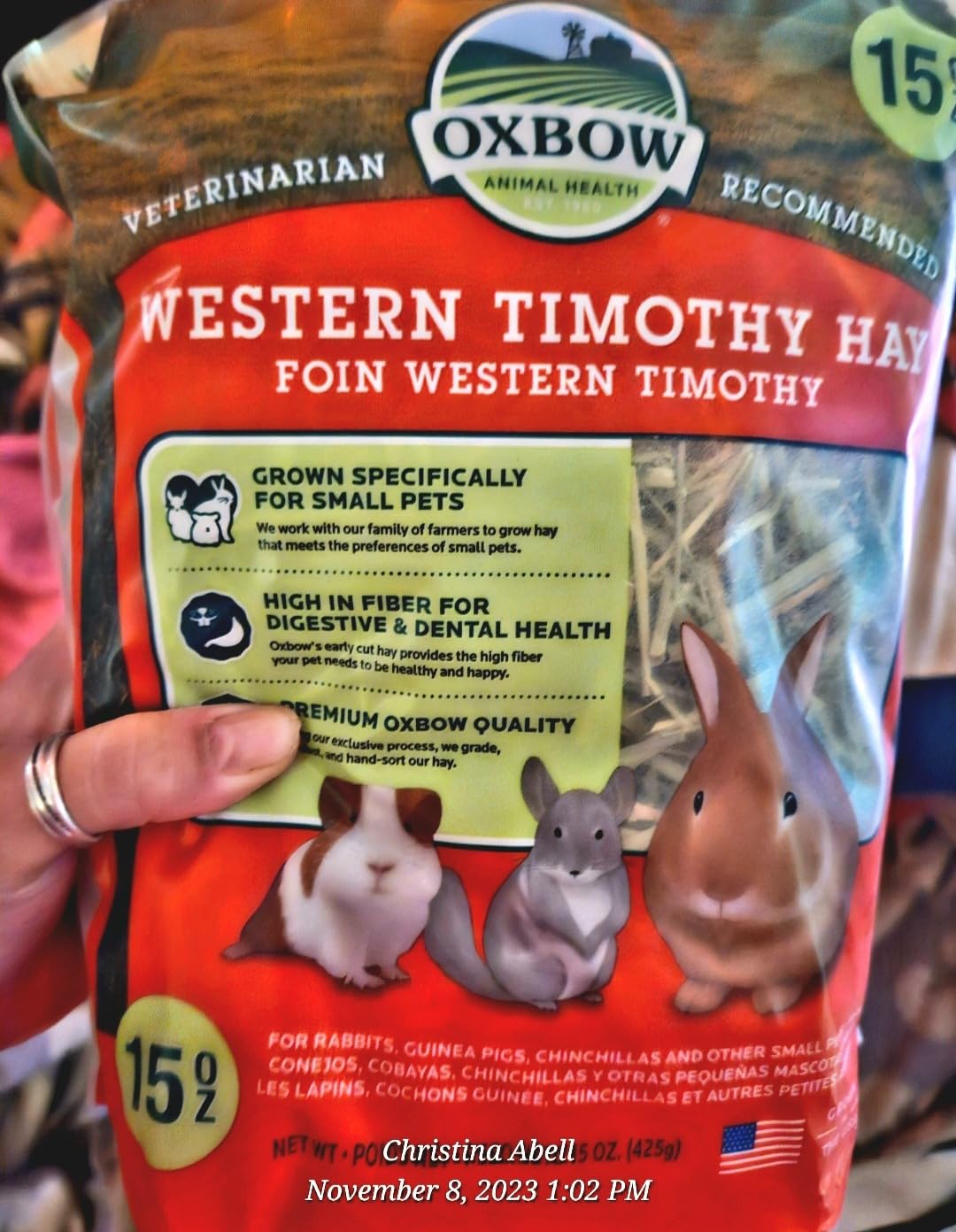 Oxbow Western Timothy Hay, Rabbit & Guinea Pig Hay, High Fiber, USA, 40 oz customer photo 2