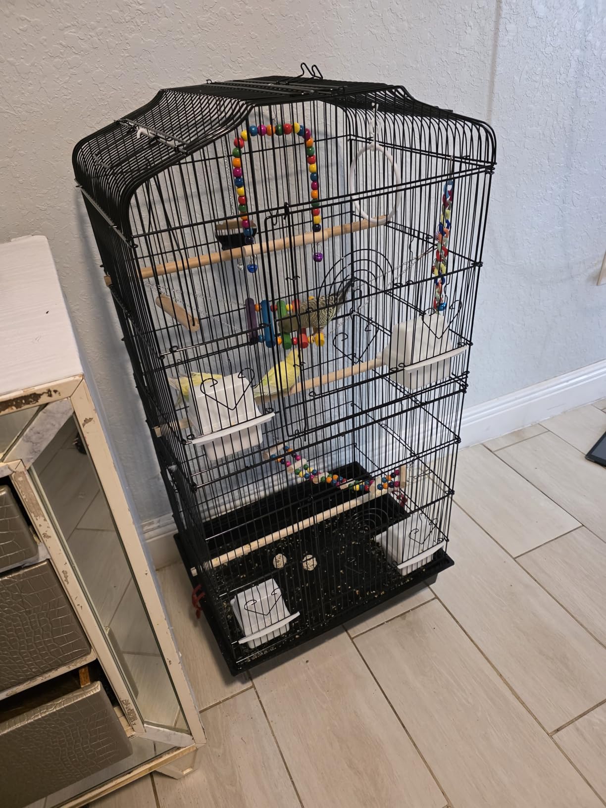 Yaheetech 41'' Open Top Medium Size Quaker Parrot Bird Cage Cockatiel Indian Ring Neck Sun Parakeet Green Cheek Conures Lovebird Budgie Canary Finch Parrotlet Bird Cage, White customer photo 1