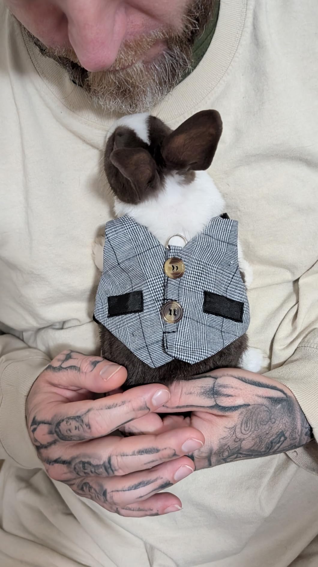 Hypeety Multipurpose Rabbit Vest Harness and Leash Set Adjustable Vest, S | Breathable and lightweight vest, escape-proof buckles, adjustable neck and chest, for bunnies/kittens, formal suit style customer photo 2