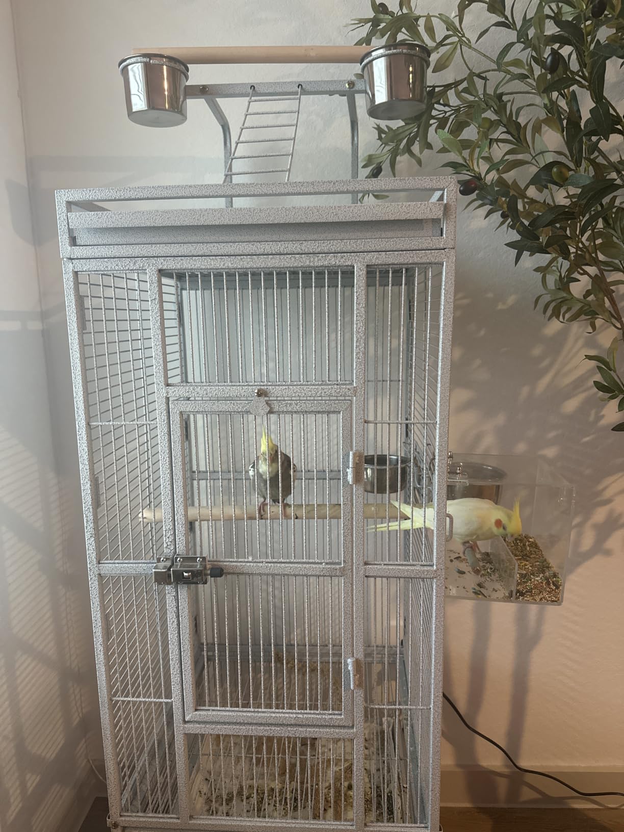 SUPER DEAL 68-inch Large Bird Cage with Rolling Stand African Grey Parrot Chinchilla Finch Cage Conure Cockatiel Cockatoo Pet House Wrought Iron Birdcage, Black customer photo 2