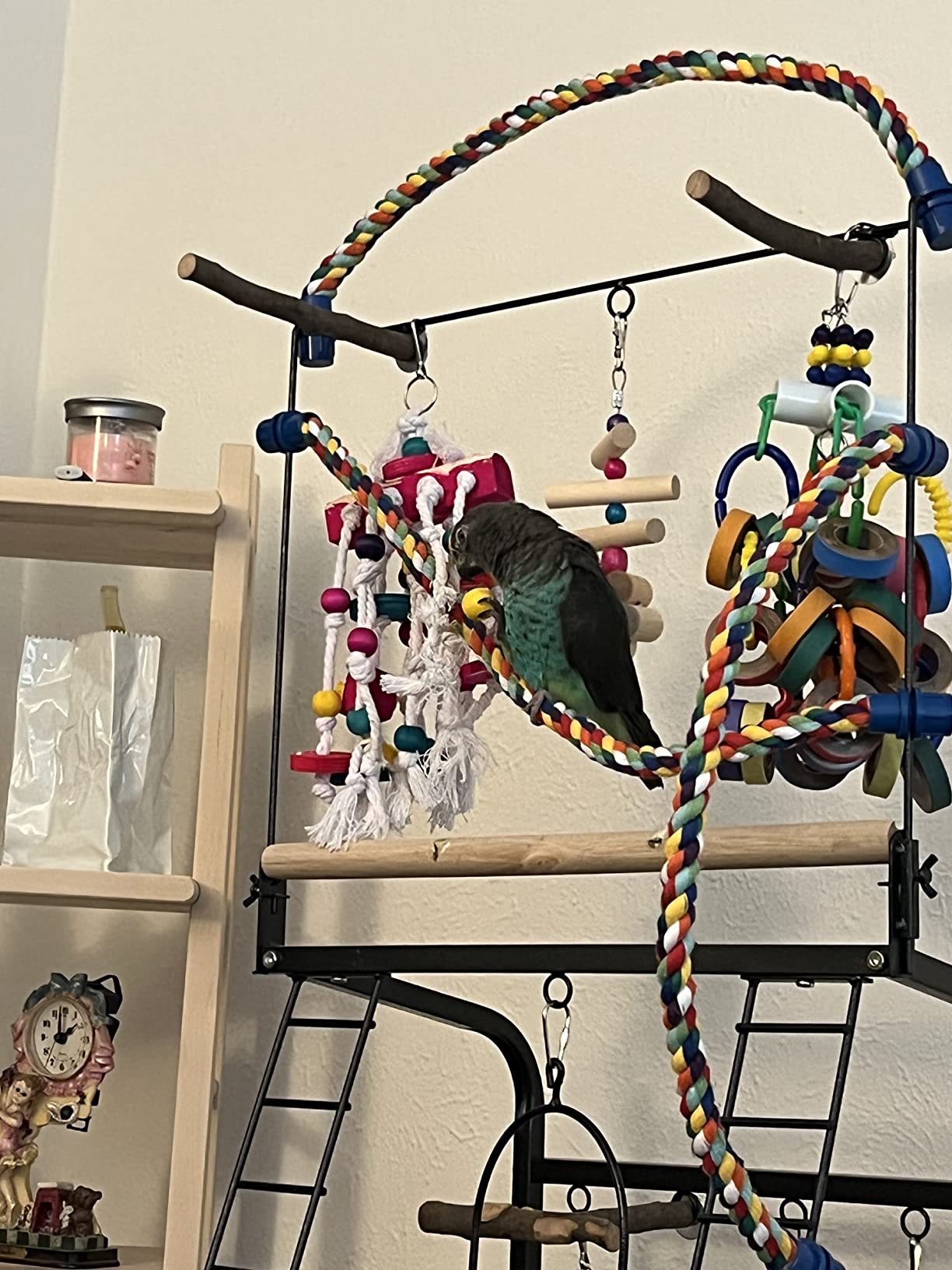 Rypet Large Parrot Cage Toy, Wood Rope Bite Toy for Cockatiels Conures - Natural Wood Blocks, Durable Rope, Cotton Knots for Chewing, Hanging Play for Large Birds customer photo 2