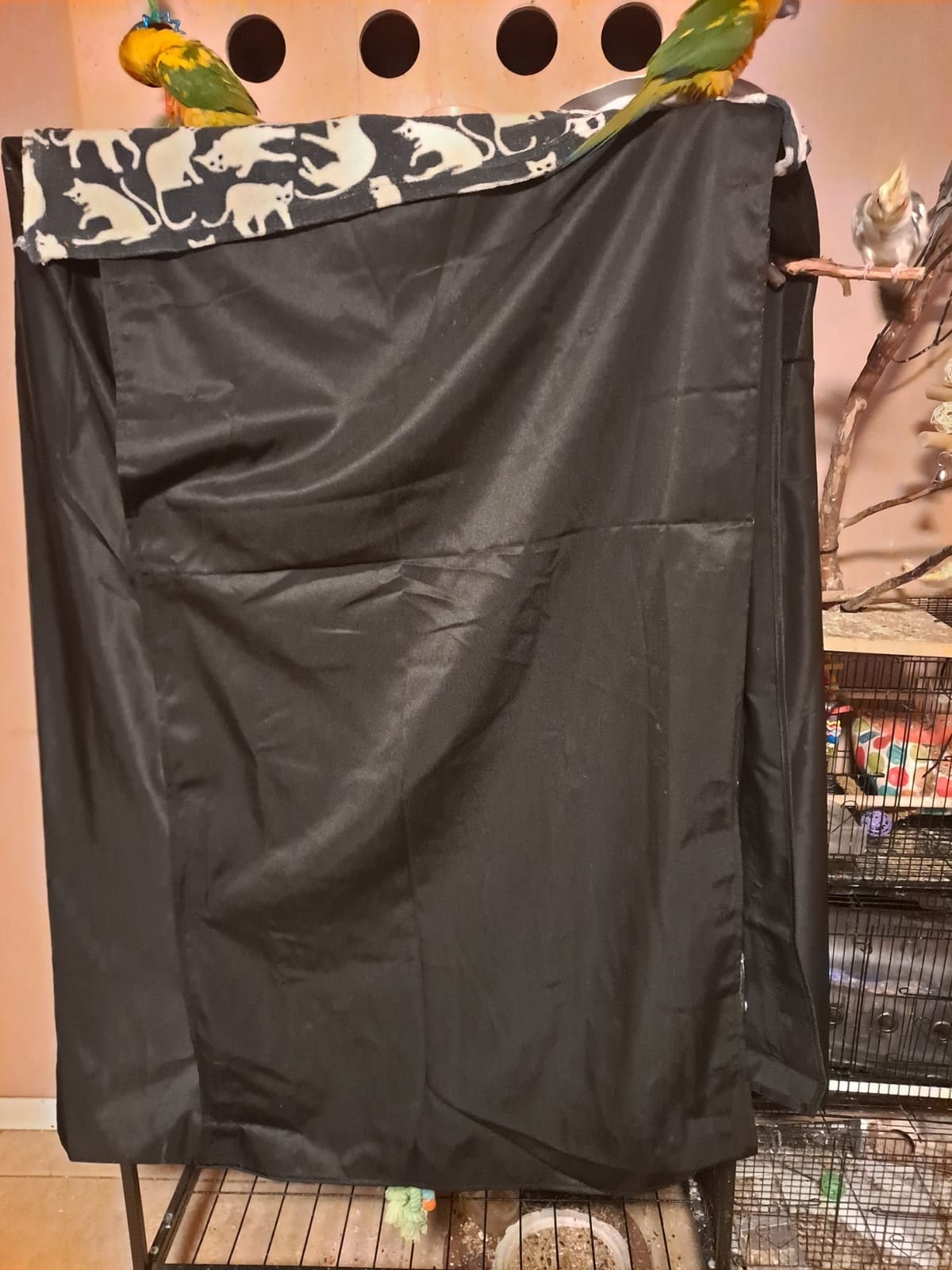 POPETPOP Universal Bird Cage Cover, Good Night Parrot Cage Cover - Black | Washable & Breathable Material, Create Quiet Environmente for Pet Birds, Durable Birdcage Accessories - 47 x 35 x 24 inch customer photo 1