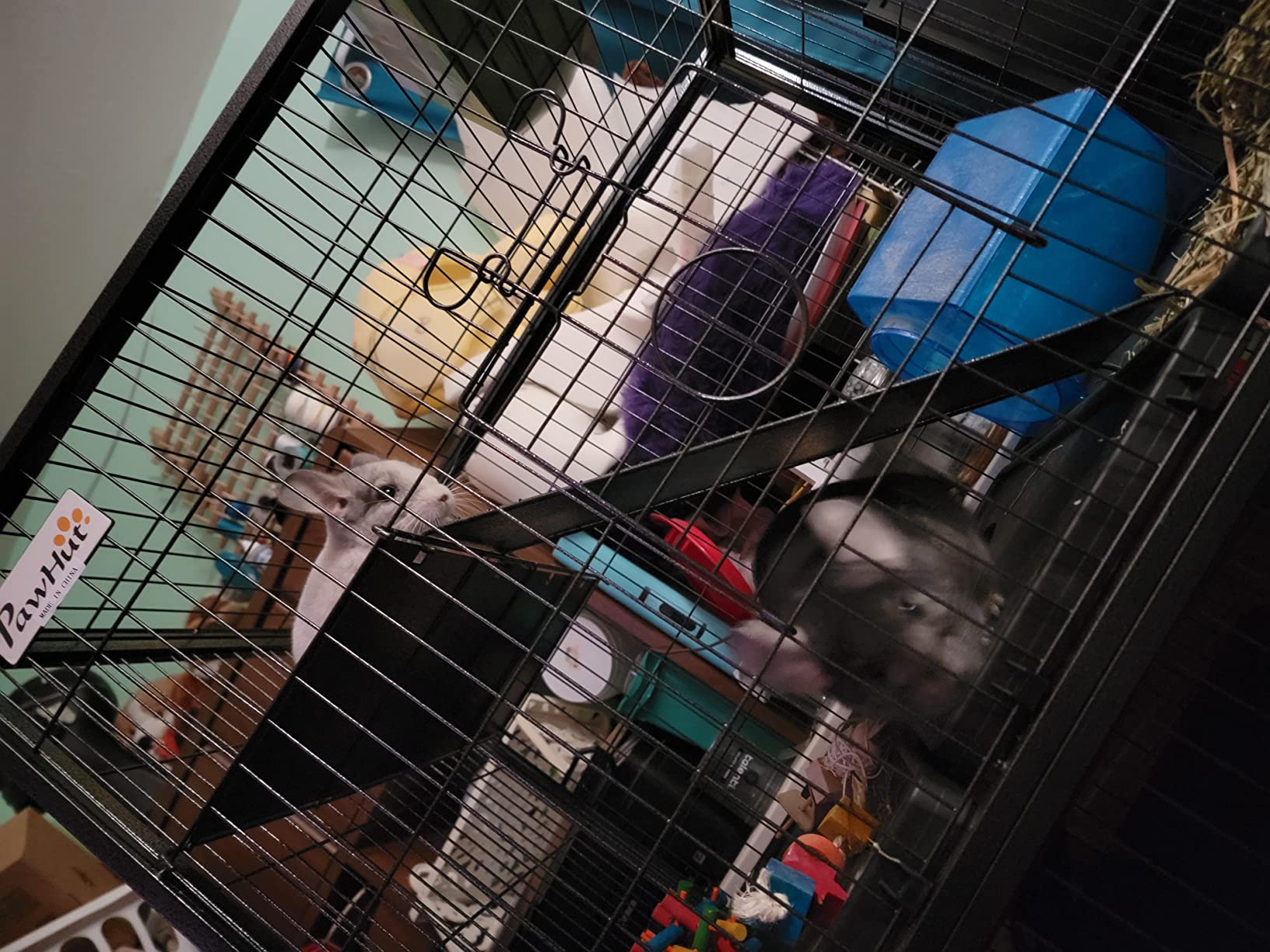 PawHut Metal Small Animal Cage, 4-Tiers Rolling Big Ferret Cage with Hammock, Removable Tray, for Chinchilla, Sugar Glider, Gray customer photo 2