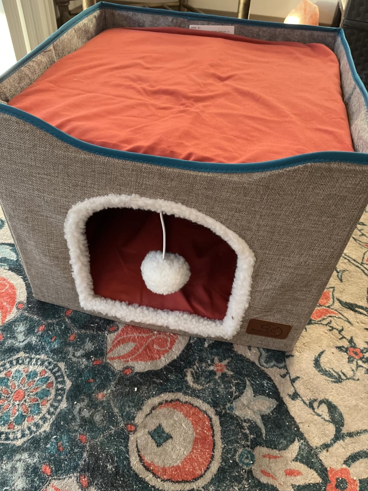 Bedsure Cat House Bed for Indoor Cats with Fluffy Ball and Scratch Pad,Grey customer photo 2