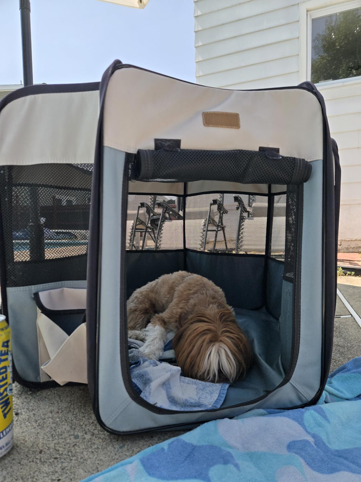 Akinerri Portable Dog Playpen, Foldable Pet Play Pen for Puppy Cat, Black | Pop‑Up Dog Playpens Indoor & Outdoor, Waterproof Dog Kennel Cage, Removable Top, Travel Camping Playpen, Medium Size customer photo 1