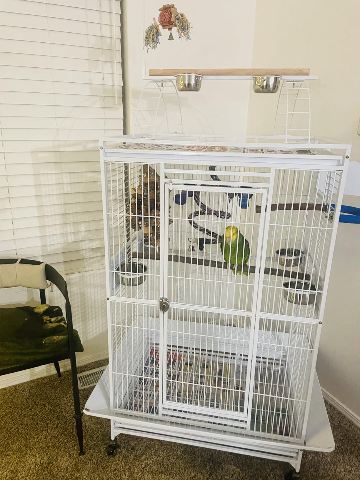 X-Large Castle Play Perch Stand Top Parrot Sturdy Wrought Iron Cage 32