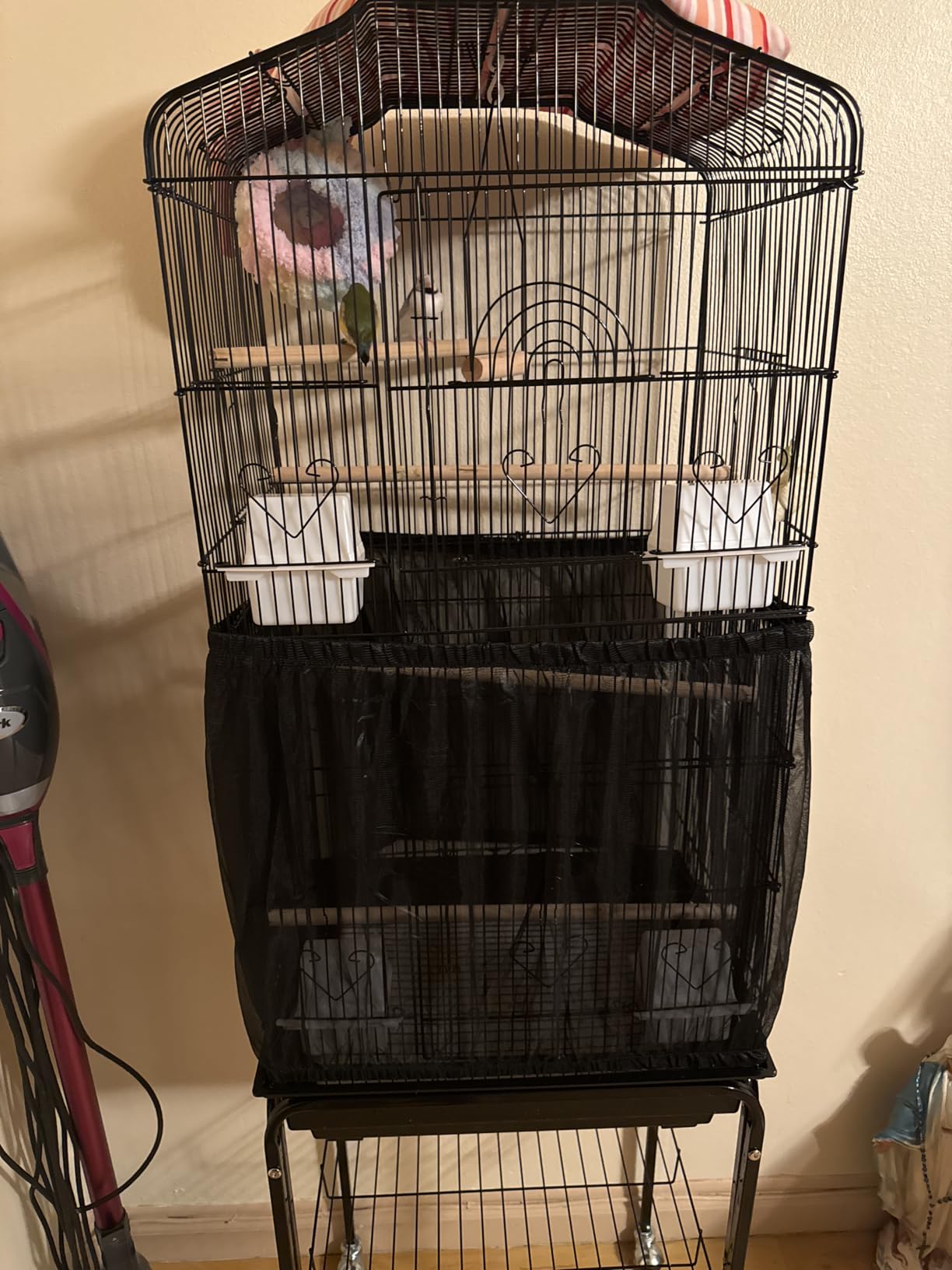 Tamu style Bird Cage Seed Catcher, Stretchy Mesh Skirt, 55-100 inch, White | Stretchy bird cage cover with nylon netting; breathable net catches seeds and feathers while allowing airflow and light. customer photo 2