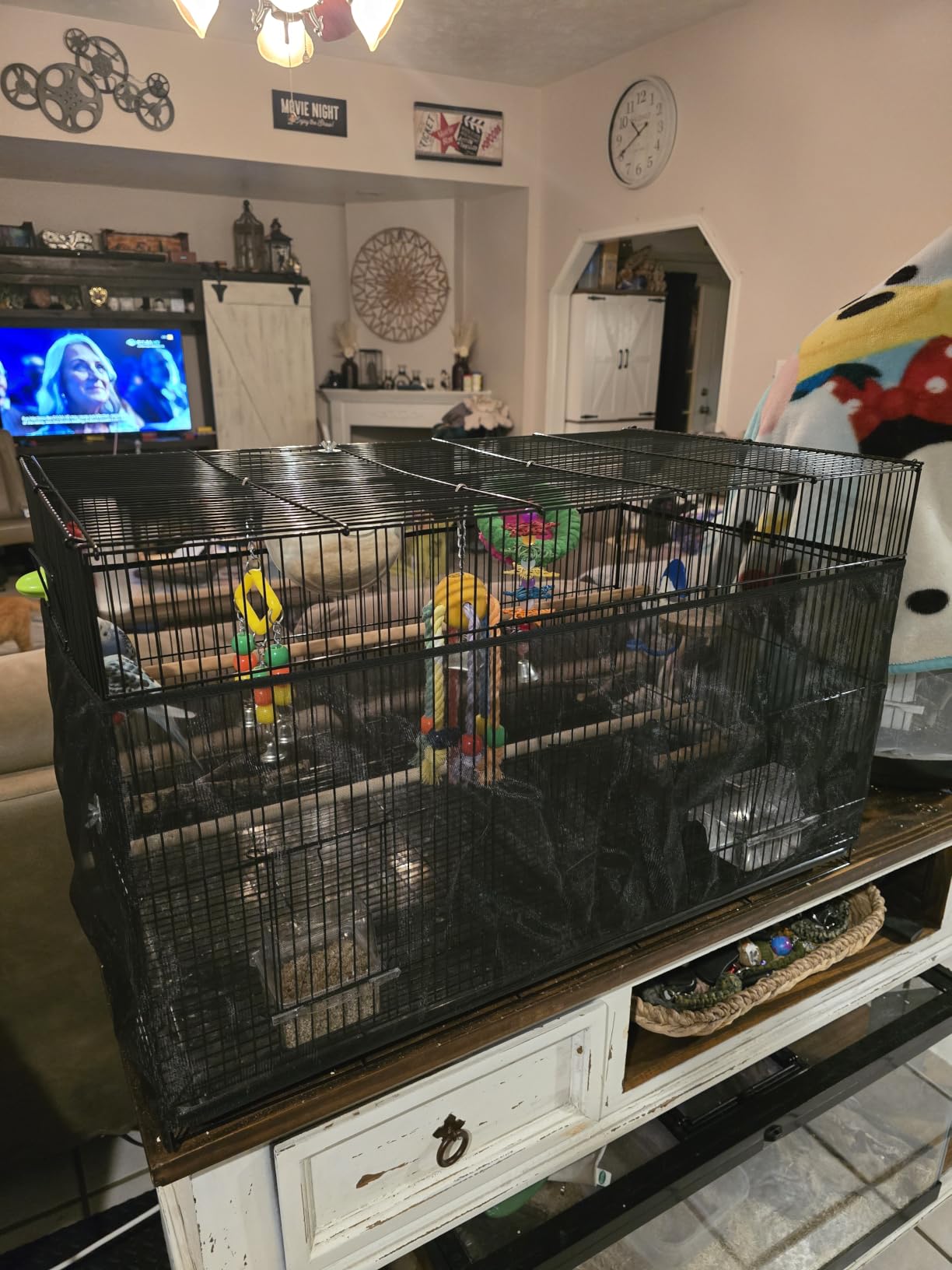 Universal Bird Cage Seed Catcher,Seed Catcher Guard Net Cover,Parrot Nylon Mesh Net Cover,Soft Airy Cage Net Stretchy Skirt for Round Square Cages customer photo 1