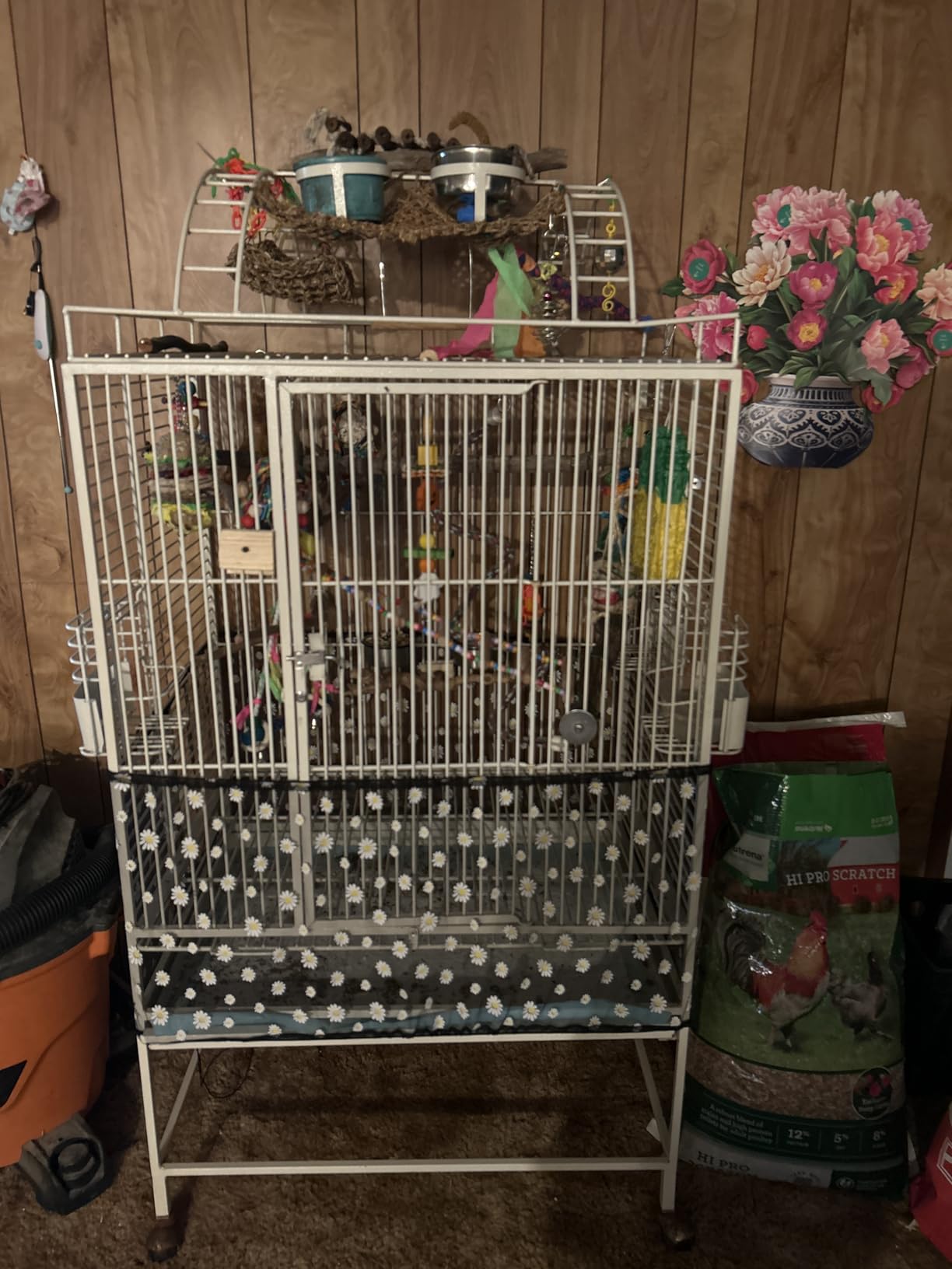 Daoeny Large Bird Cage Cover, Bird Cage Seed Catcher, Adjustable Soft Airy Nylon Mesh Net, Birdcage Cover Skirt Seed Guard for Parrot Parakeet Macaw African Round Square Cages (Black) customer photo 2
