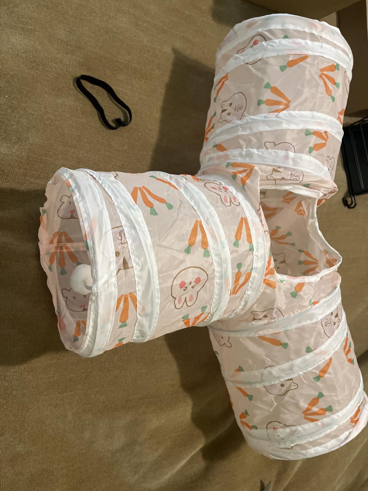 HERCOCCI Rabbit Toys, Bunny Tunnels & Tubes, Collapsible 3 Way Rabbit Hideout Tunnel with Chew Toys for Bunny Guinea Pig Ferret Kitten customer photo 2