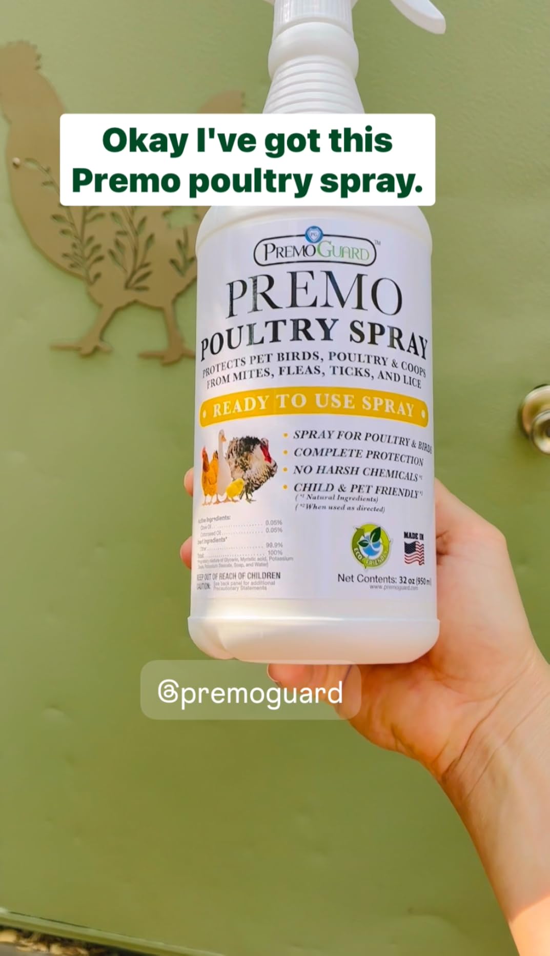 Premo Guard Natural Poultry Spray - Kills Scaly Leg Mites, Fleas, & Lice | Treats Chicken, Duck, Geese Pests, Spray Directly on Birds and Coops, Natural Plant Based Oils, Control & Prevention customer photo 2