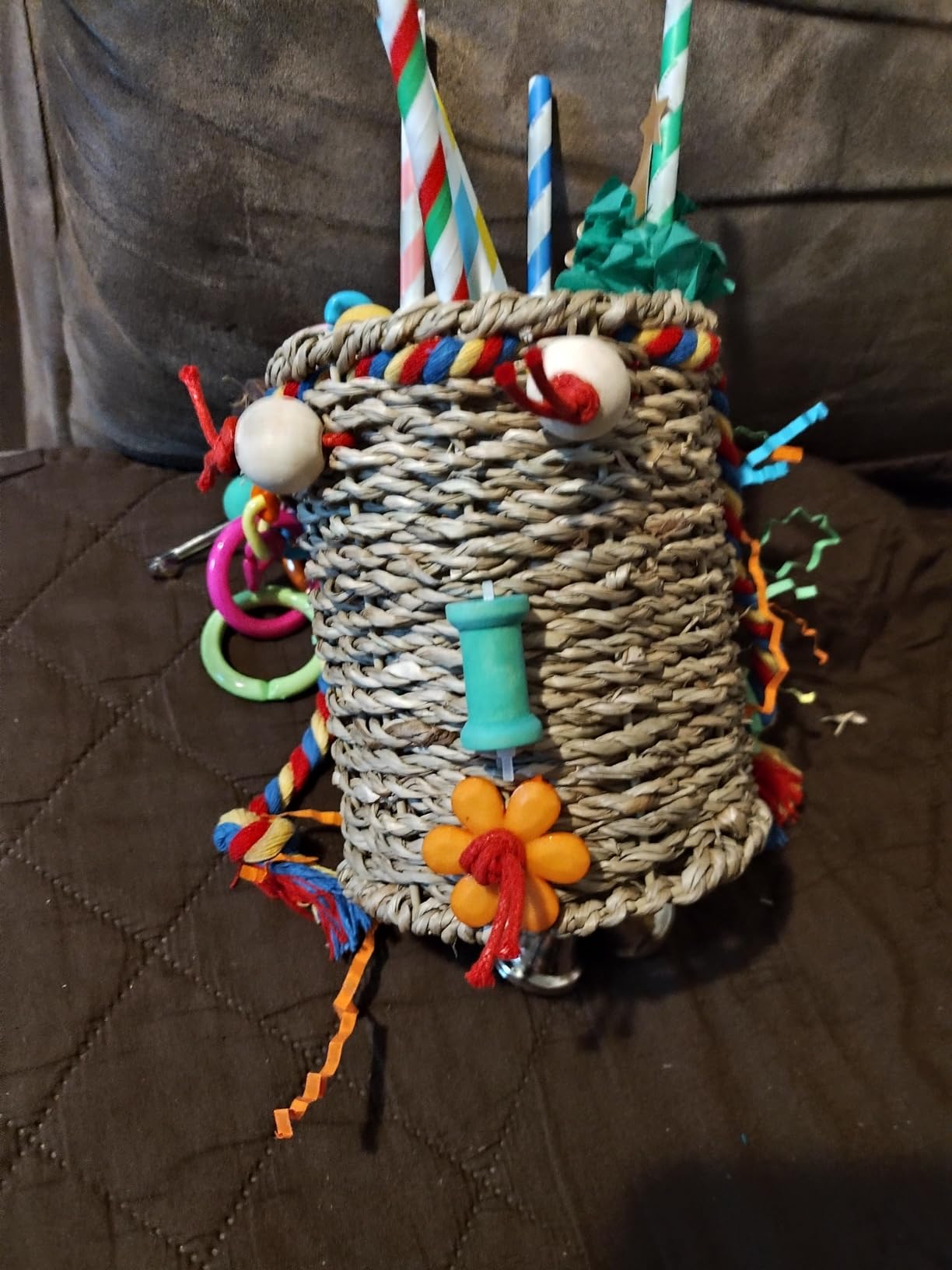 KATUMO Bird Toys, Parrot Grass Basket and Shredding Foraging for Parakeets, Cockatiels, Conures, Small and Medium Bird Cage Accessories customer photo 2