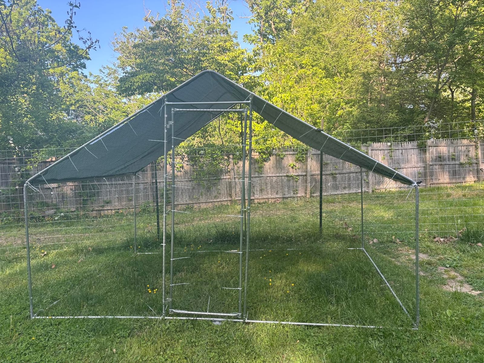 Large Metal Chicken Coop Round Top Upgrade Tri-Supporting Wire Mesh Chicken Run, Chicken Pen with Water-Resistant and Anti-UV Cover, Duck Rabbit House Outdoor (13'L x 9'W x 6.5'H) customer photo 2