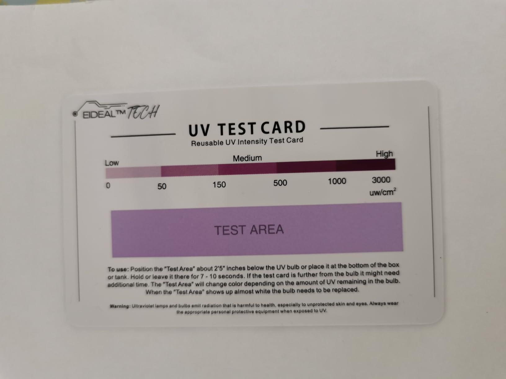 EIDEAL UV & UVC Test Card & UV Intensity Test Card | 3-in-1 UV Test Card | UVA & UVC Light Identifying Card | UV Bulb & LED Intensity Reading Card | UV Dosage Indicator Card | UVB Tester customer photo 2