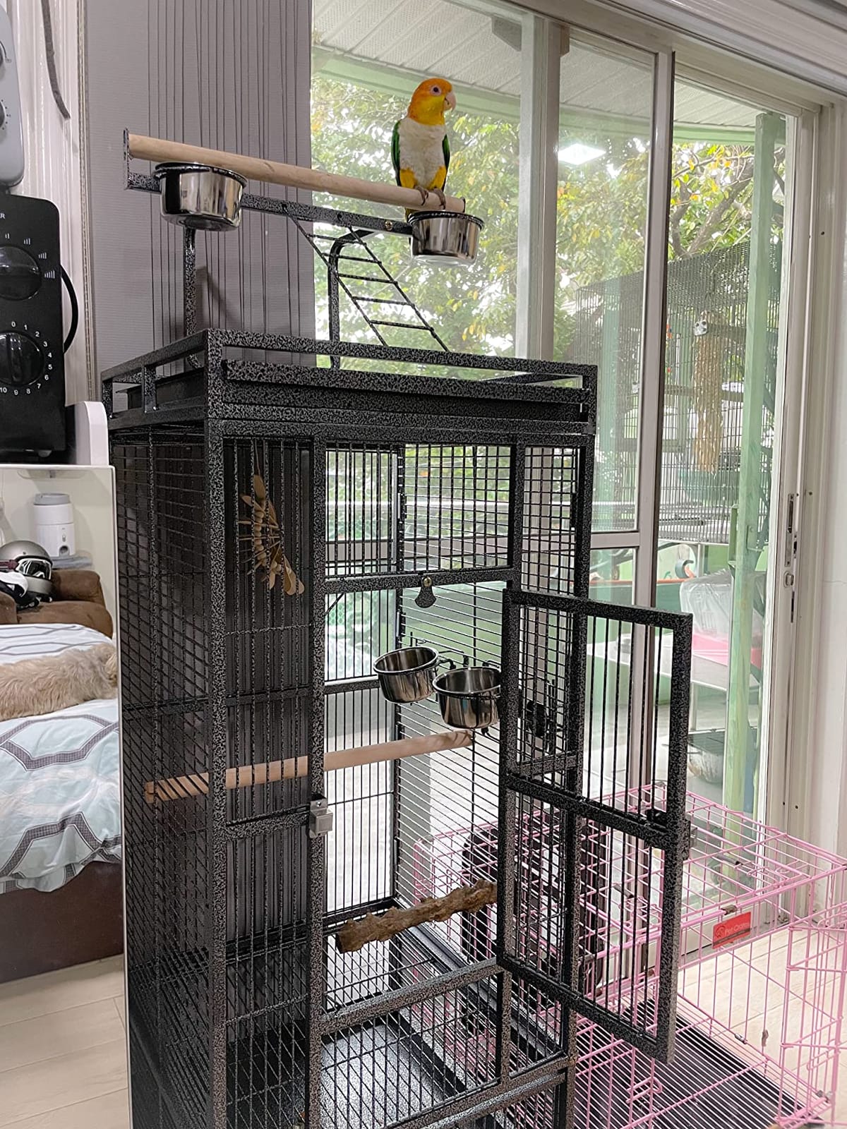 HSM 62 Inch Wrought Iron Large Bird Flight Cage with Rolling Stand | Bird Flight Cage Casters, Slide-out Tray for African Grey Parrot Parakeets Canaries Parrot Cockatiels Lovebirds Conures customer photo 1