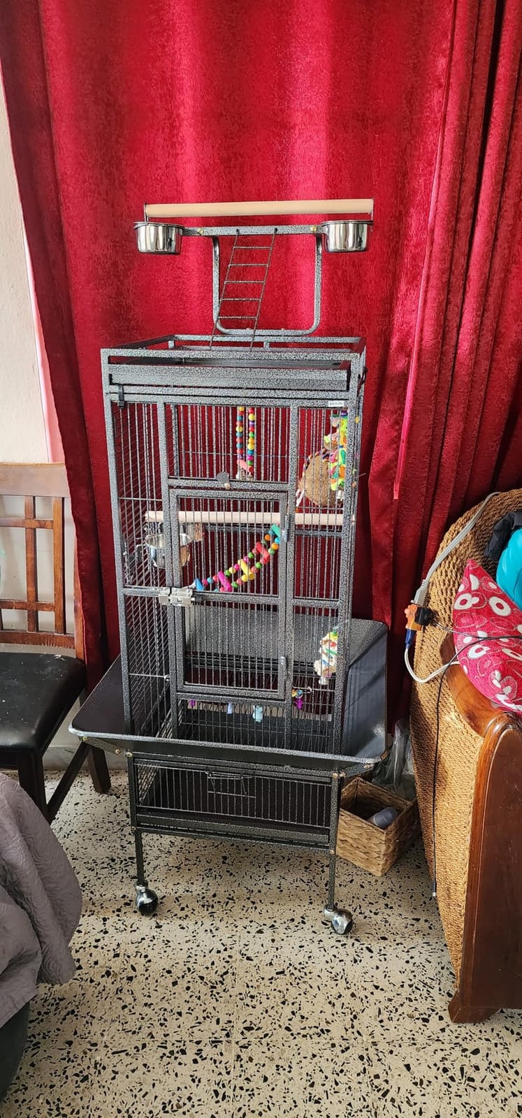 HSM 62 Inch Wrought Iron Large Bird Flight Cage with Rolling Stand | Bird Flight Cage Casters, Slide-out Tray for African Grey Parrot Parakeets Canaries Parrot Cockatiels Lovebirds Conures customer photo 2