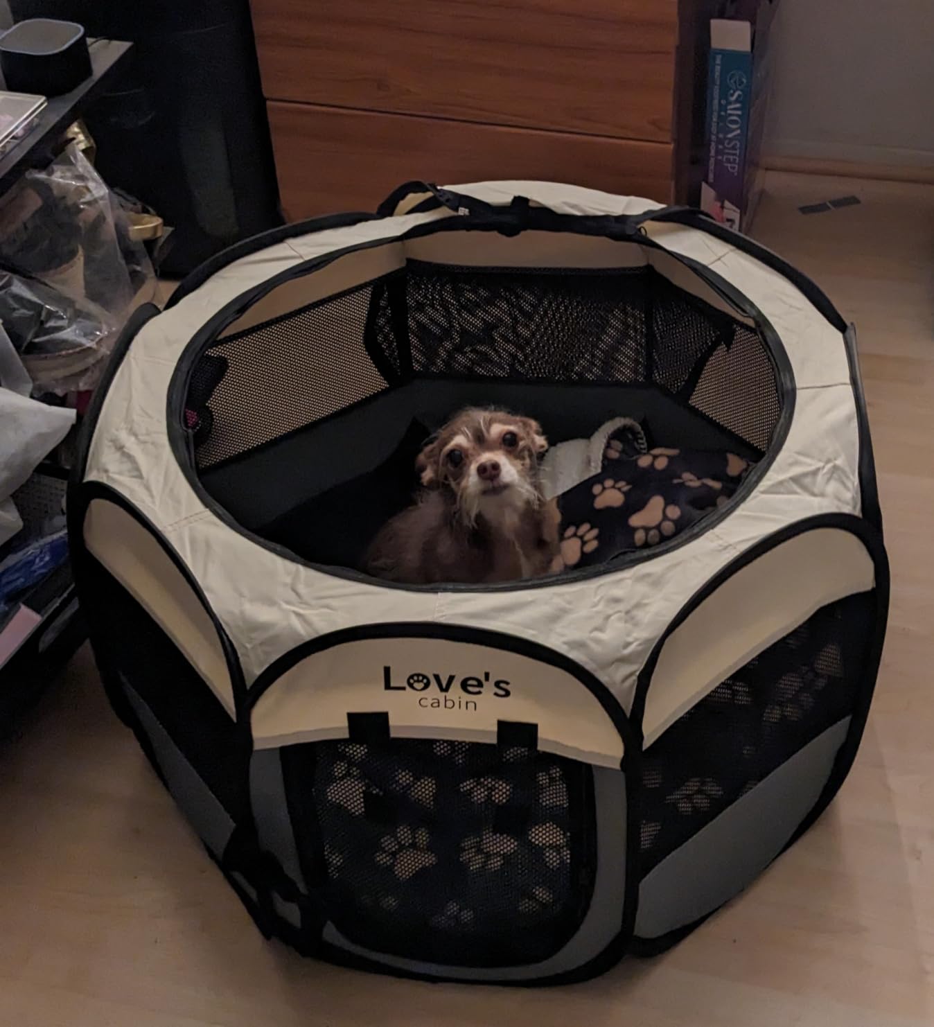 Love's cabin Pet Puppy Dog Playpen, Small Dog Tent Crates Cage Indoor/Outdoor, Portable Playpen for Cat, Foldable Pop Up Dog Kennel Playpen with Carring Case, Removable Zipper Top, Grey customer photo 1