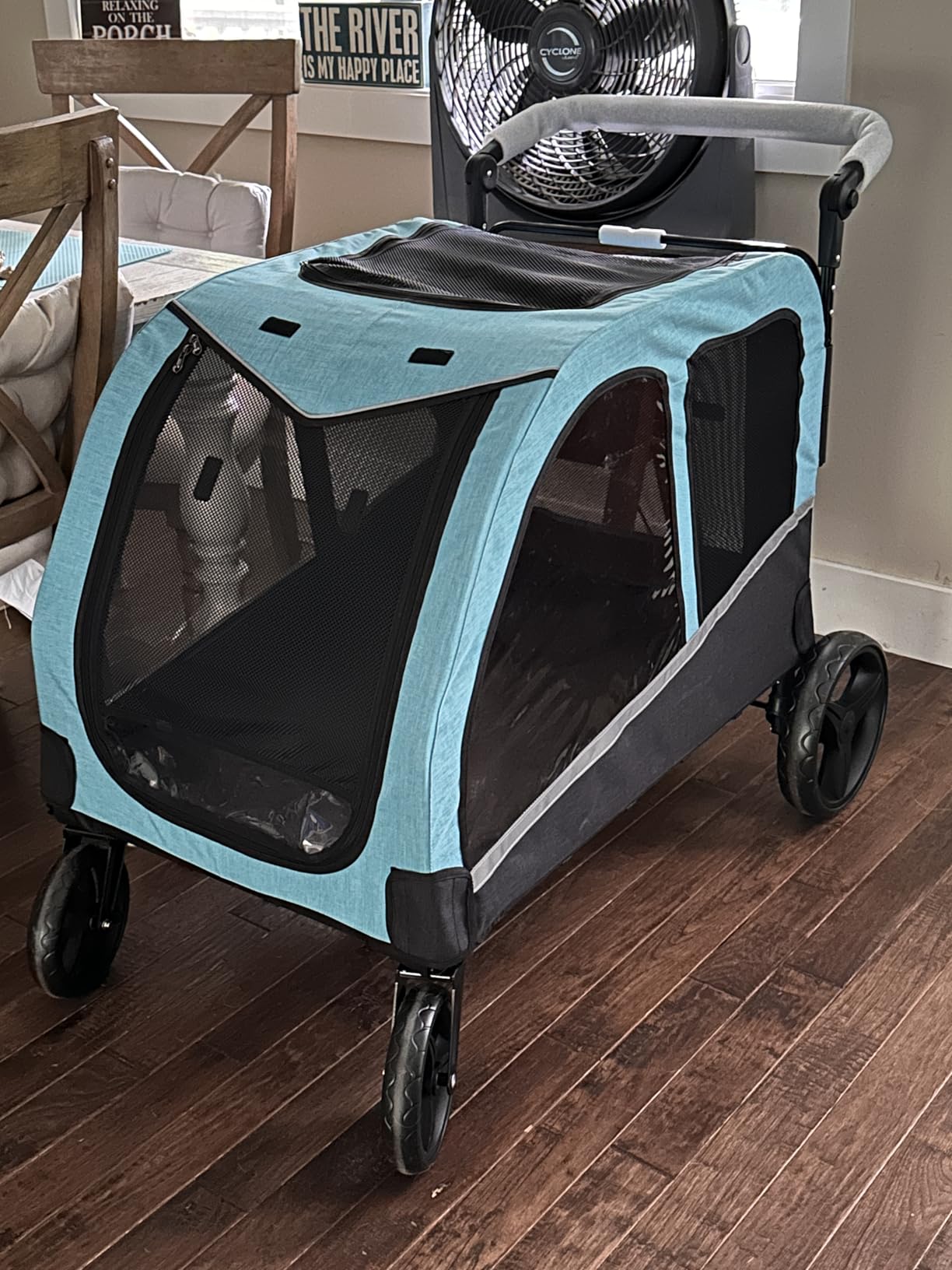Saudism Dog Stroller for Large Dogs, Extra Large Pet Stroller for Medium Dogs, Dog Wagon Carriage, Foldable Design, Adjustable Handle, with Pocket, Up to 130 lbs, Blue customer photo 2