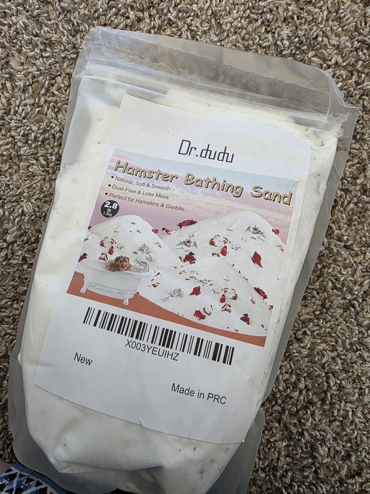 DR.DUDU 2.8lb Hamster Sand for Sand Bath, Hamster Cage Accessories(White) | Dust Free Desert Sand for Gerbil Chinchillas Syrian Mice Small Animals customer photo 1