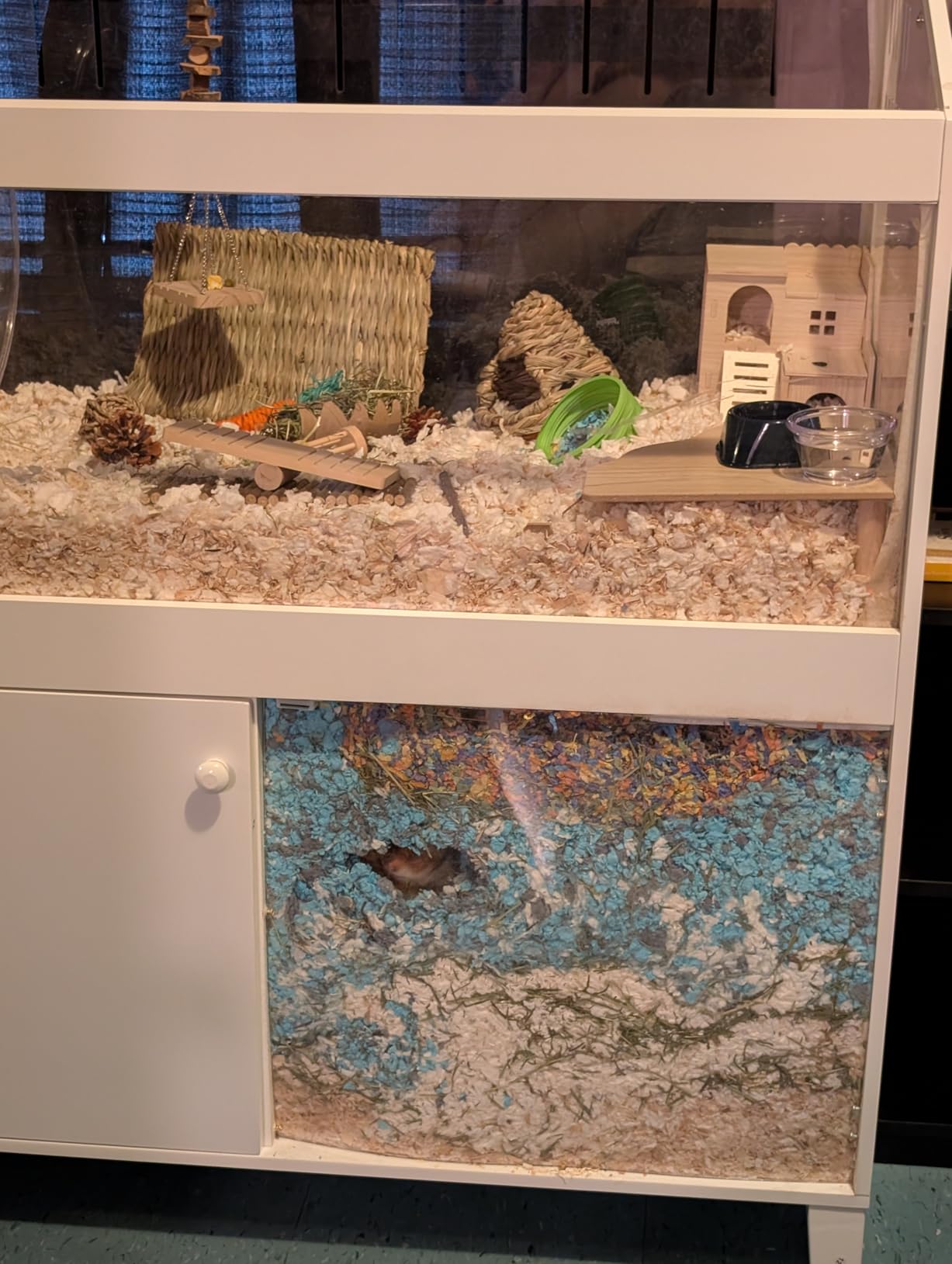 GDLF Hamster Cage with Storage Cabinet Small Animal Cage, Easy View Acrylic Panels, Large Habitat for Hedgehog Gerbil & Rat 39.5
