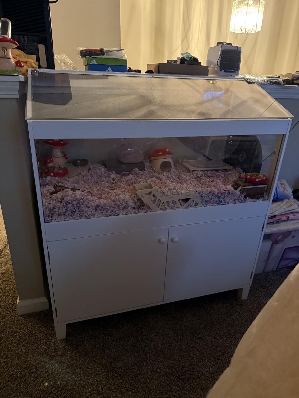 GDLF Hamster Cage with Storage Cabinet Small Animal Cage, Easy View Acrylic Panels, Large Habitat for Hedgehog Gerbil & Rat 39.5