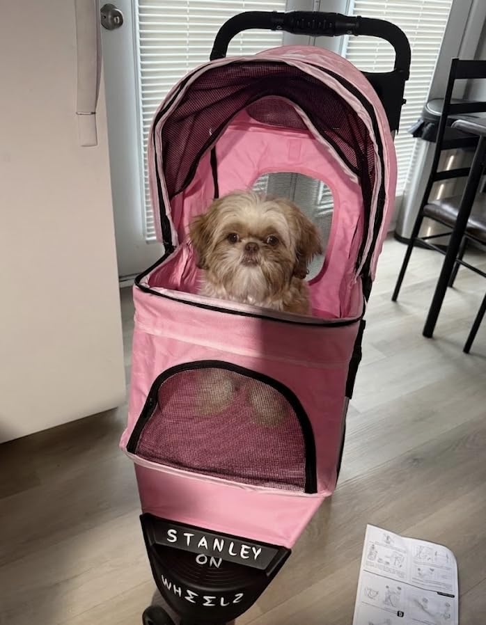 MoNiBloom Pet Stroller for Small/Medium Dogs and Cats up to 33 lbs, Black | Foldable Dog Stroller 3 Wheels Pet Strolling Cart w/ Storage Basket Cup Holder, Breathable and Visible Mesh for All-Season customer photo 1