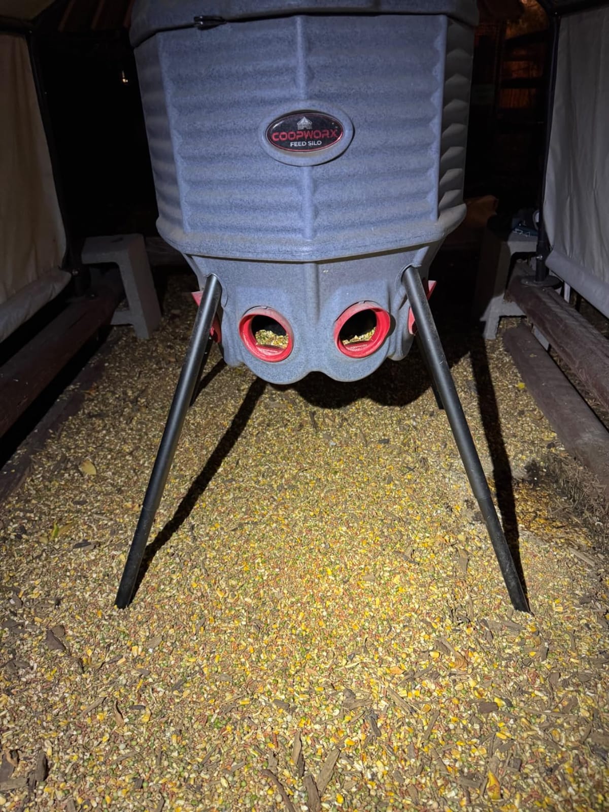 CoopWorx Poultry Feeder - 80 lb Capacity - Adjustable Height - UV Stable - Weather Resistant - 8 Feed Ports - Silo Shaped Design - Rust-Proof - Intended for Chickens/Ducks/Turkeys - Made in USA customer photo 2