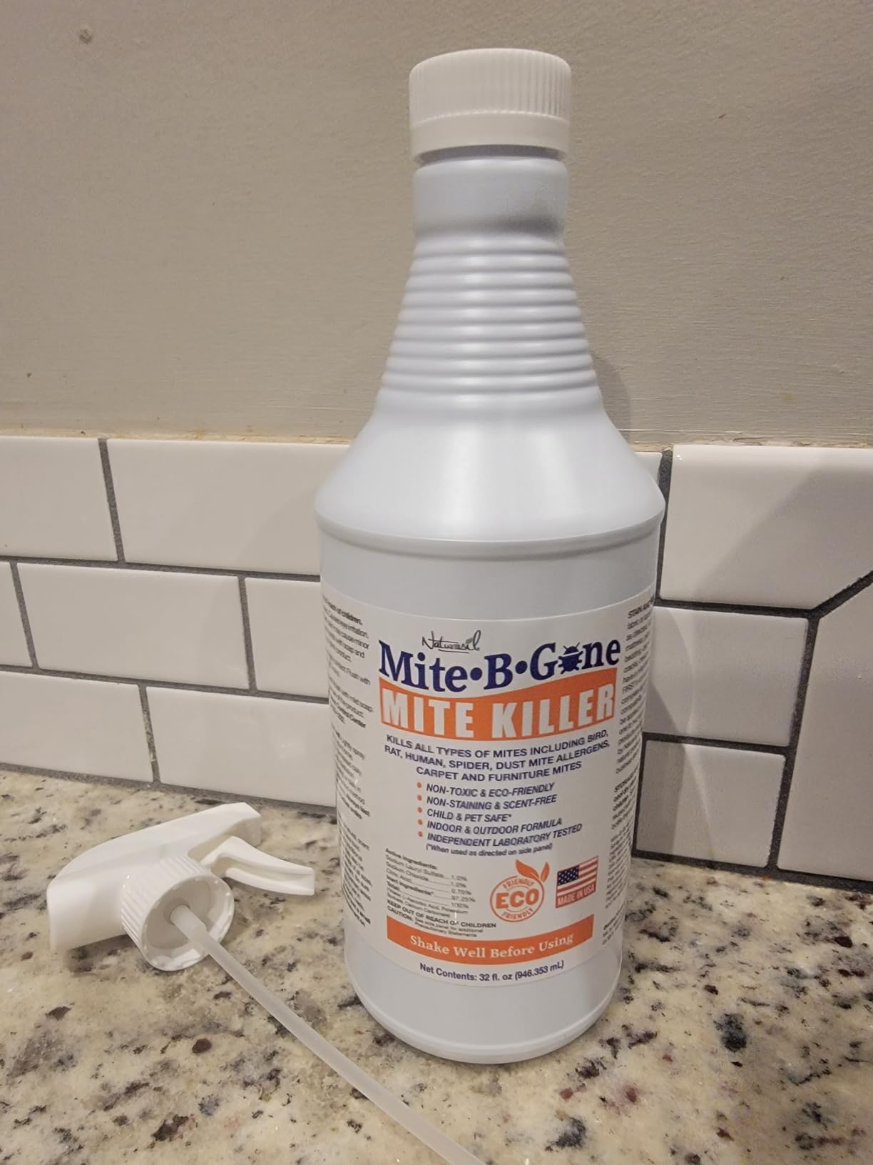 Mite-B-Gone Dust Mite Spray & Mite Killer for Home, Made in USA - 16 oz | Bedding, Furniture, Carpets & Chicken Coops | Bird, Poultry, Rat & Spider Mites | Plant-Based Formula for Cages, RVs & Farms customer photo 2