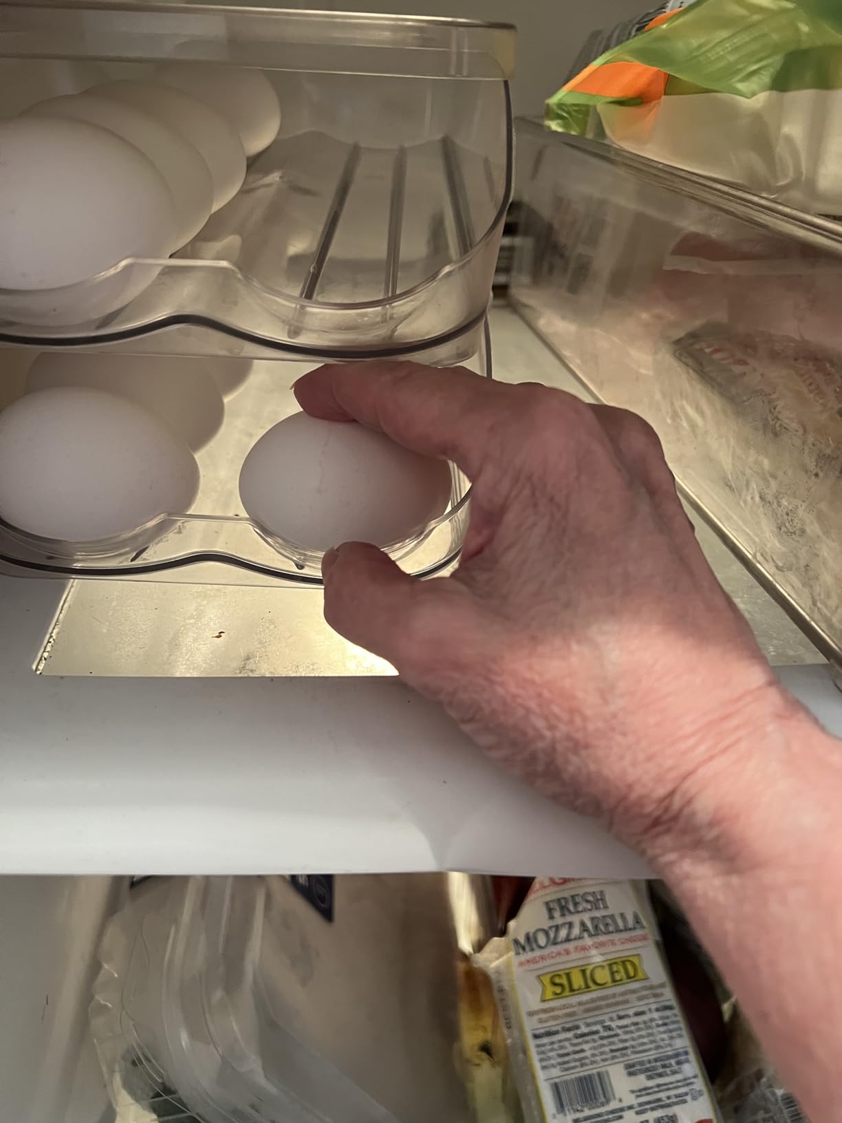 RoskDeewat Egg Holder for Fridge, Automatic Rolling Egg Container for Refrigerator, Stackable Fridge Organizers and Storage with Lid, Clear Plastic Egg Dispenser & Tray (2 Tier) customer photo 2
