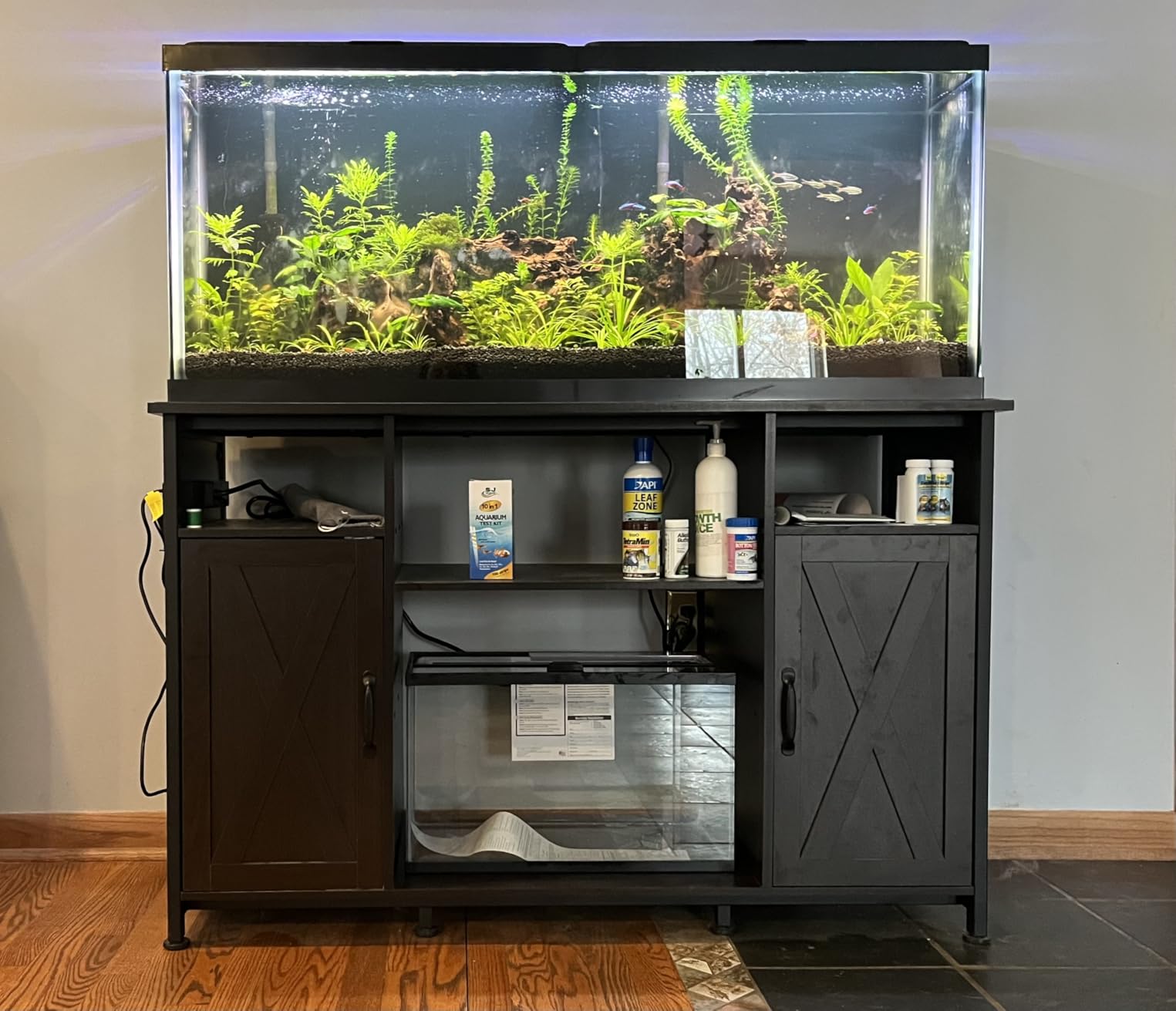 55-90 Gallon Fish Tank Stand with Power Outlets, Aquarium Stand with Cabinet, Heavy Duty Reptile Tank Turtle Terrariums Table for Fish Tank Accessories Storage, 49.2