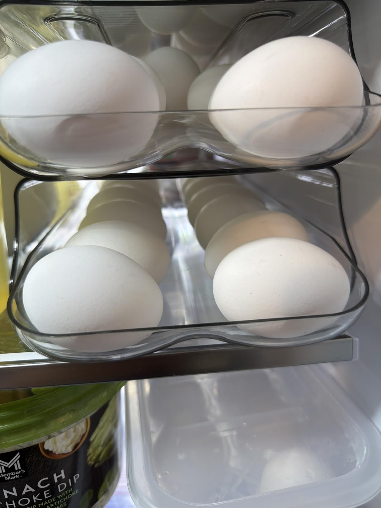 theaoo Egg Holder for Fridge, Automatic Rolling Egg Container for Refrigerator, Clear Plastic Egg Dispenser, Stackable Eggs Organizer with Quick Removable inner Tray For Organizers and Storage, 2 Pack customer photo 1