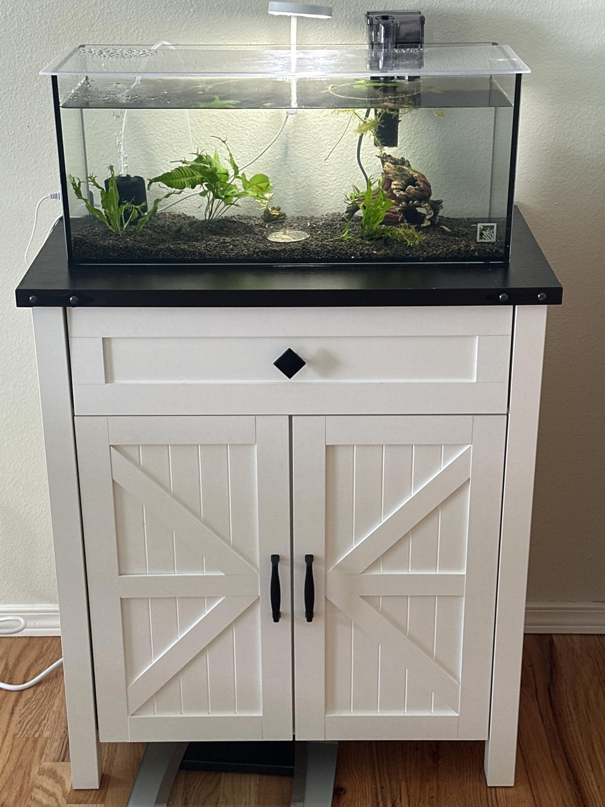 Saudism 55-75 Gallon Aquarium Stand With Charging Station, Farmhouse Fish Tank Stand, Reptile Tank Stand Terrarium Stand with Drawer and Cabinet Storage, Sturdy Heavy Duty 53.5