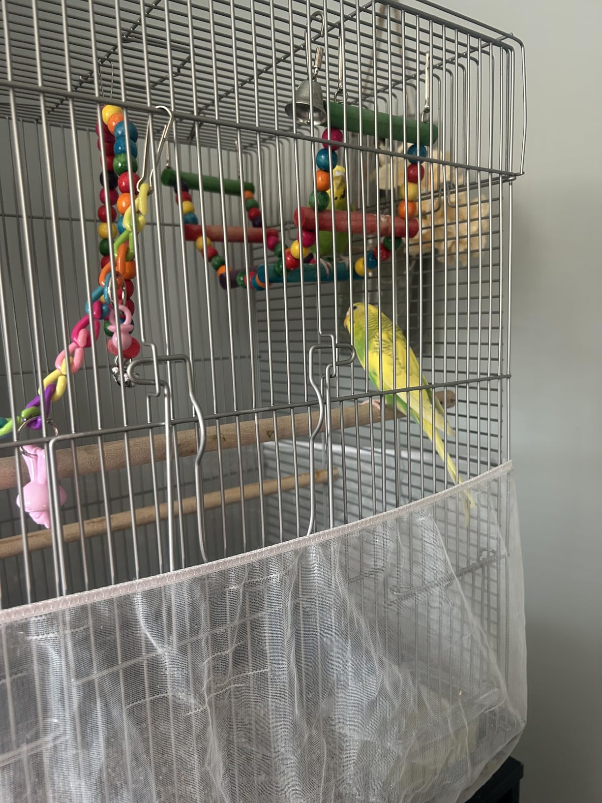 Trinkrittey Bird Cage Seed Catcher White Bird Cage Net Cover Adjustable Birds Cages Netting Seed Catcher Stretchy Birds Cages Guard for Parrot Enclosures customer photo 2