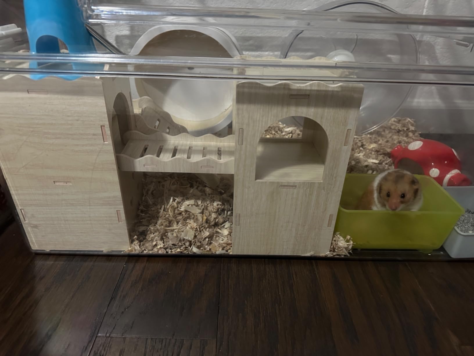 Large Hamster Hideout, Wooden Double-Decker Castle with Climb Ladder | Multi Chamber Gerbil Habitat House customer photo 2