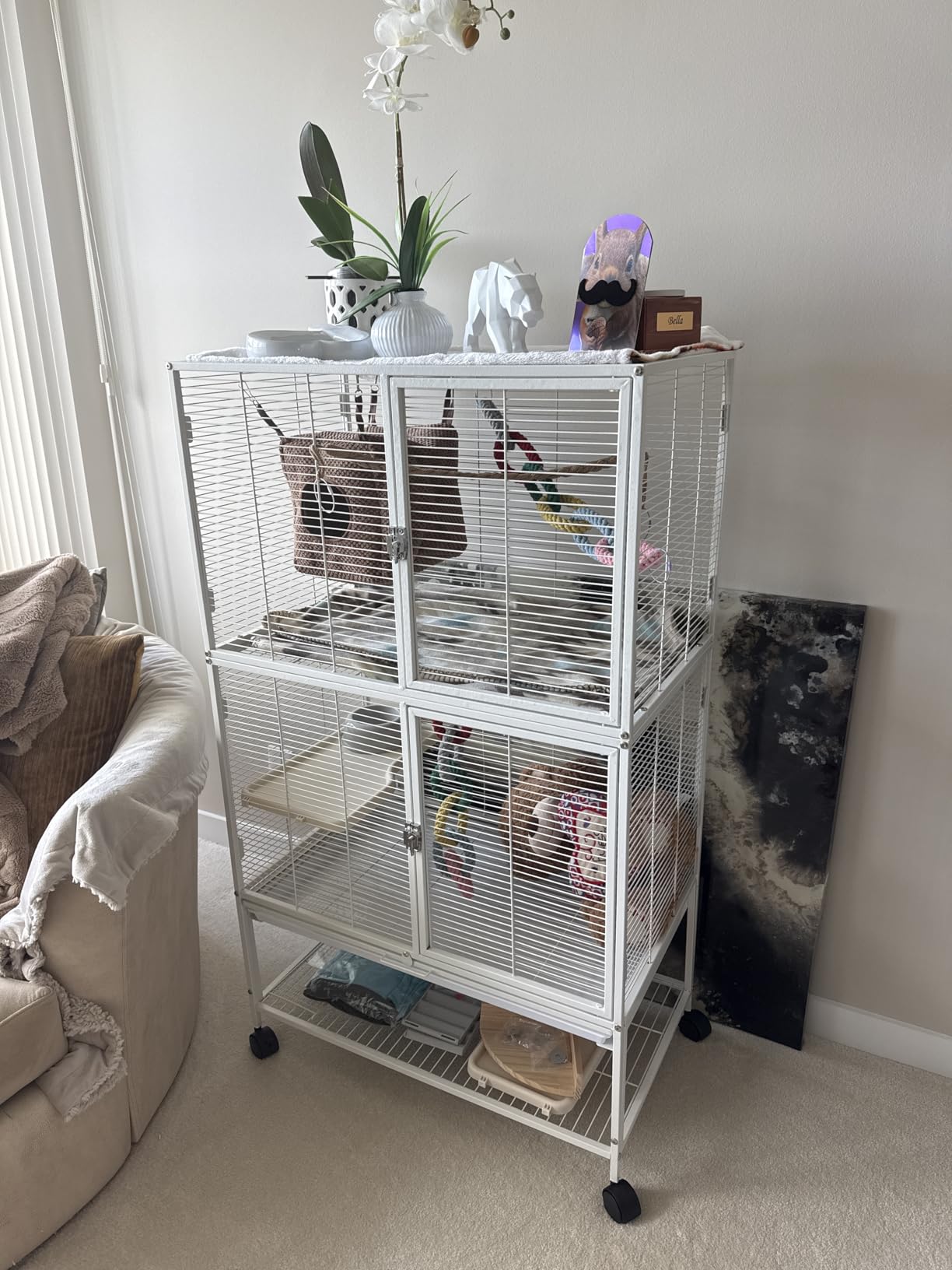 Deluxe Double Unit Two Full Story Durable Front Doors Tight 1/2-inch Wire Spacing Chew-Free Small Animal Critter Home Cage Water Bottle Food Bowl for Feisty Ferret Hammock Rat Mice On Wheels customer photo 2