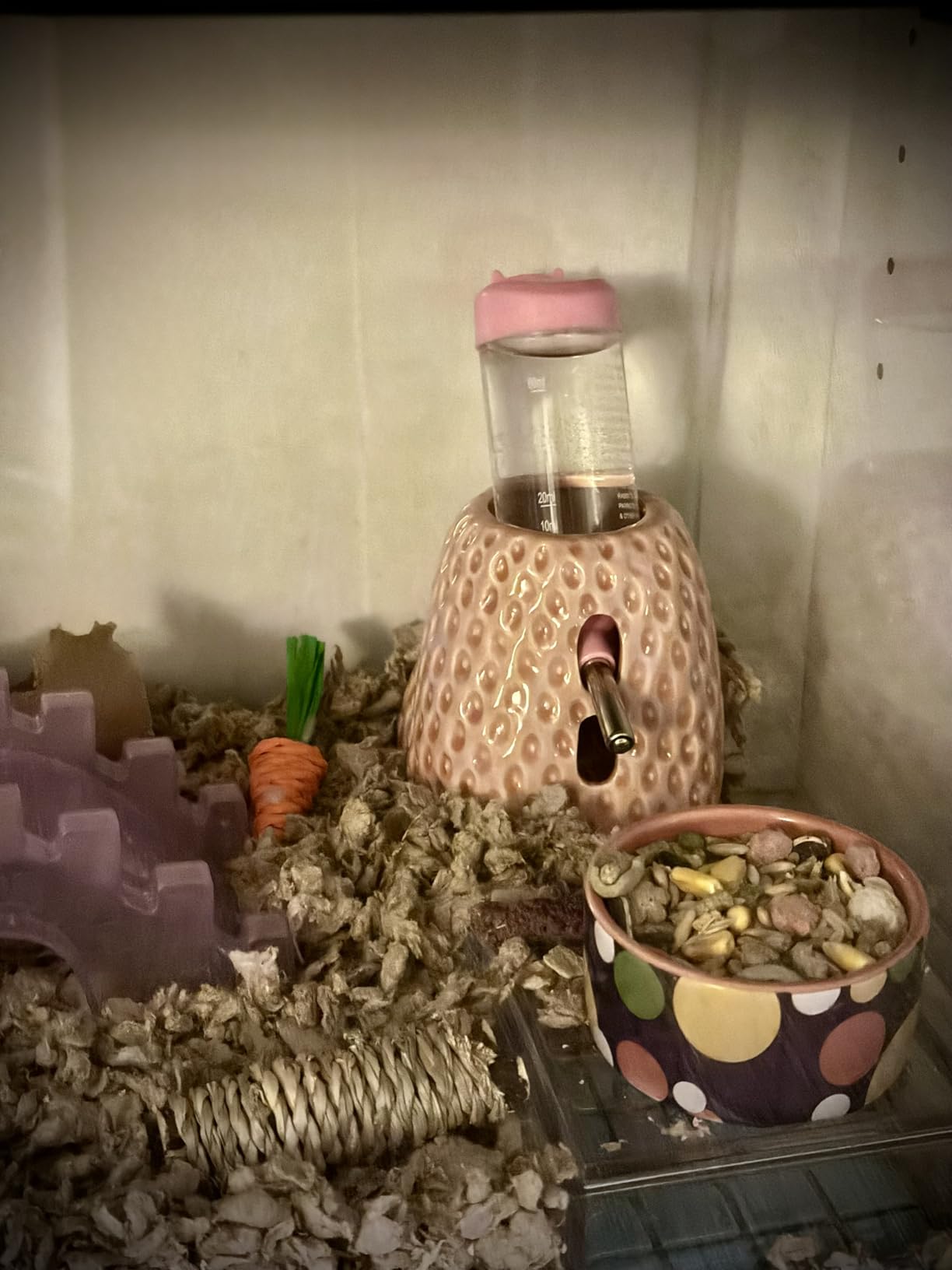 Adjustable No-Drip Pink Strawberry Ceramic Hamster Water Bottle | 80ML, 2-in-1 Drinking Station and Stable Hideout for Glass Tanks with No-Drip 2 Caps, Fits Hamsters, Gerbils & Small Pets customer photo 2