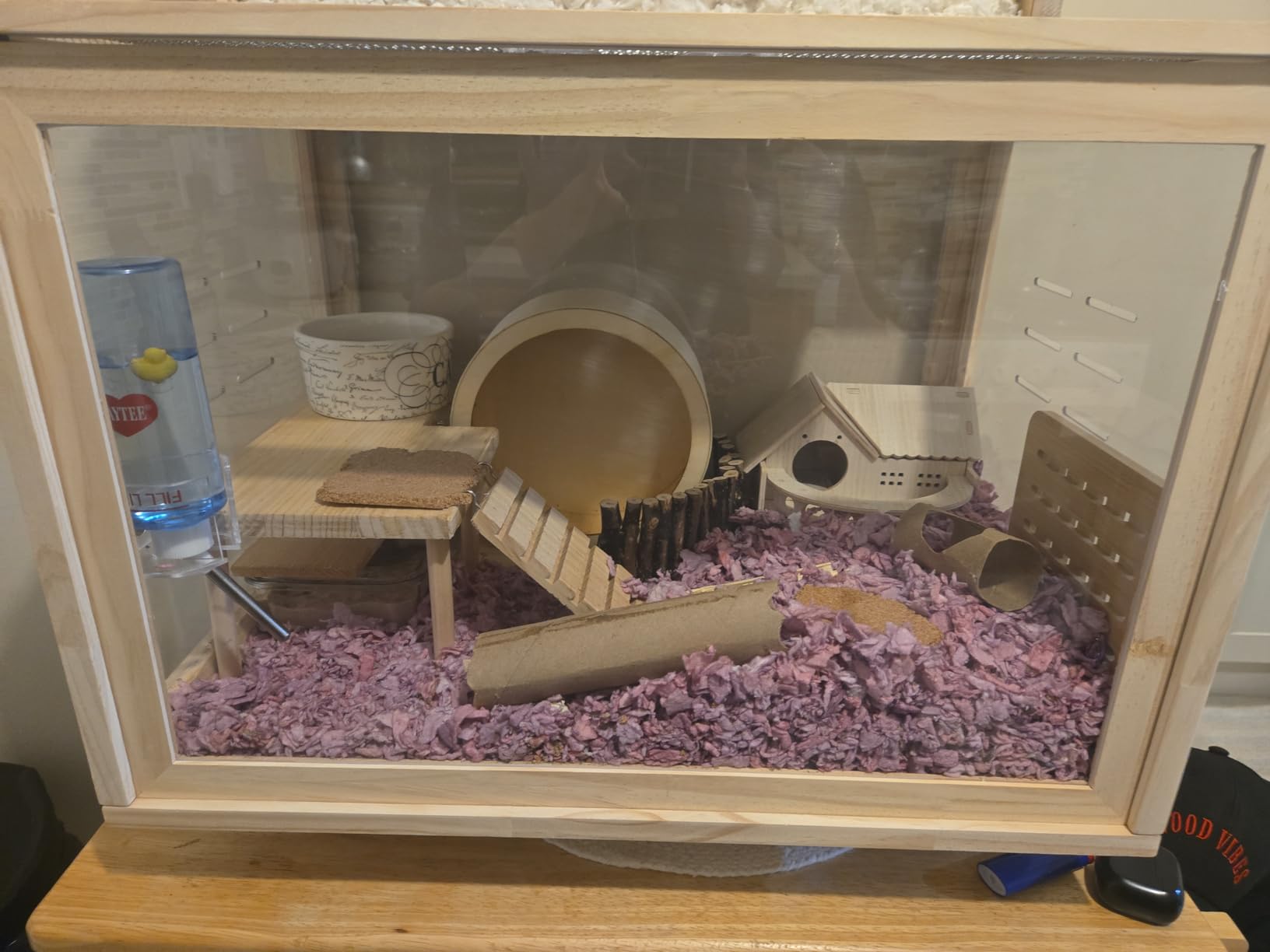 Wooden Hamster Cage - 24 inch Guinea Pig Cage Clear Small Animal cage with Open top Hamster Habitat Wooden Frame with Acrylic Panel | Acrylic and Plywood, Indoor Small Animal Use, Open Top, Clear Panels, Pull-Out Front, 23.6 x 15.7 x 18.5 Inch customer photo 1