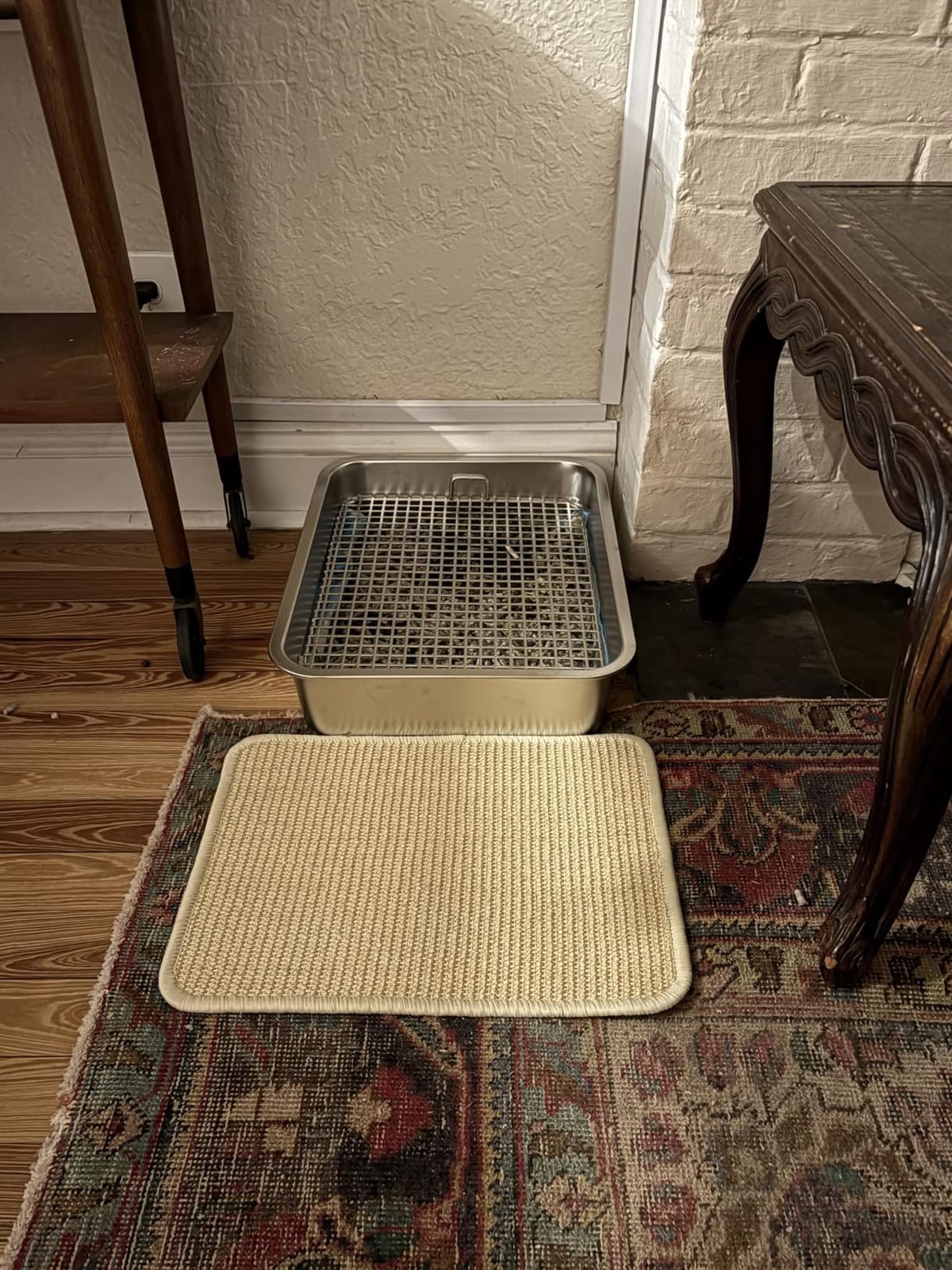 Large Stainless Steel Rabbit Litter Box,Bunny Litter Pan with Widened Grid,Toilet Tray,High Back Wall,Deep Waste Storage (Large) customer photo 2