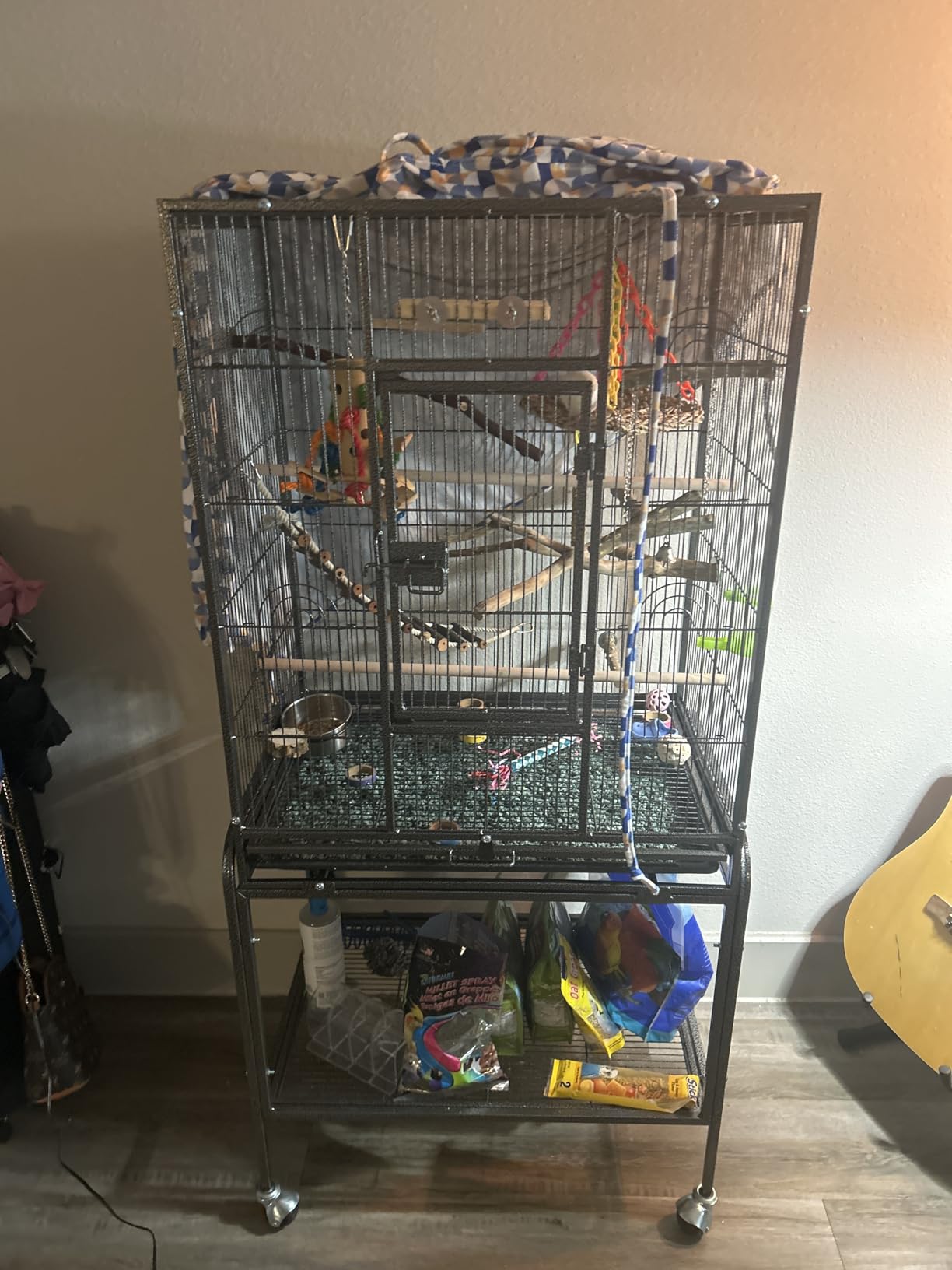 VINGLI 53-inch Bird Cage with Wheels, Durable Wrought Iron Parakeet Cage with Slide Out Tray, Black Bird Cages for Parakeets/Lovebird/Cockatiels/Budgies and Other Small/Medium Birds customer photo 1
