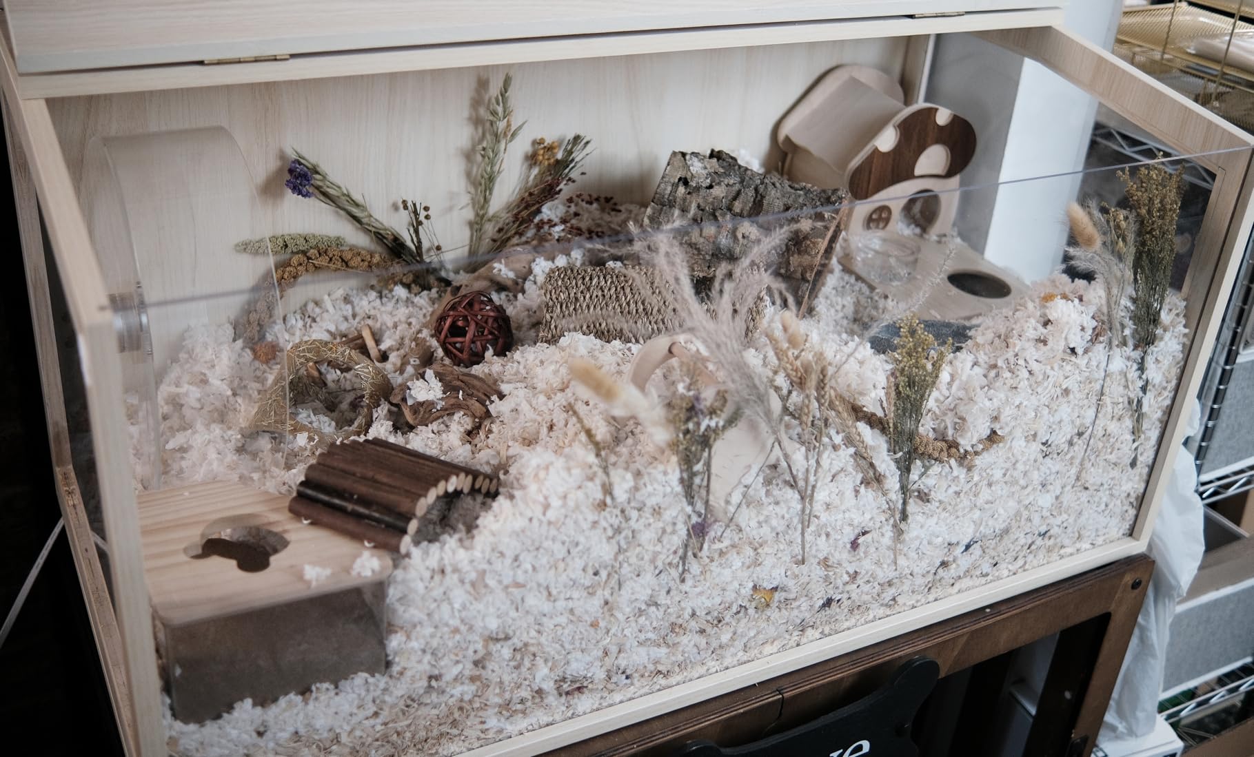 PROLEE Hamster Cage with Chewproof Wood Top, Guinea Pig Cages, Hamster Habitat with Clear Acrylic Sheets Solid Built, Small Animal Cage (Walnut, 32X15.5X15.5 inch) customer photo 2