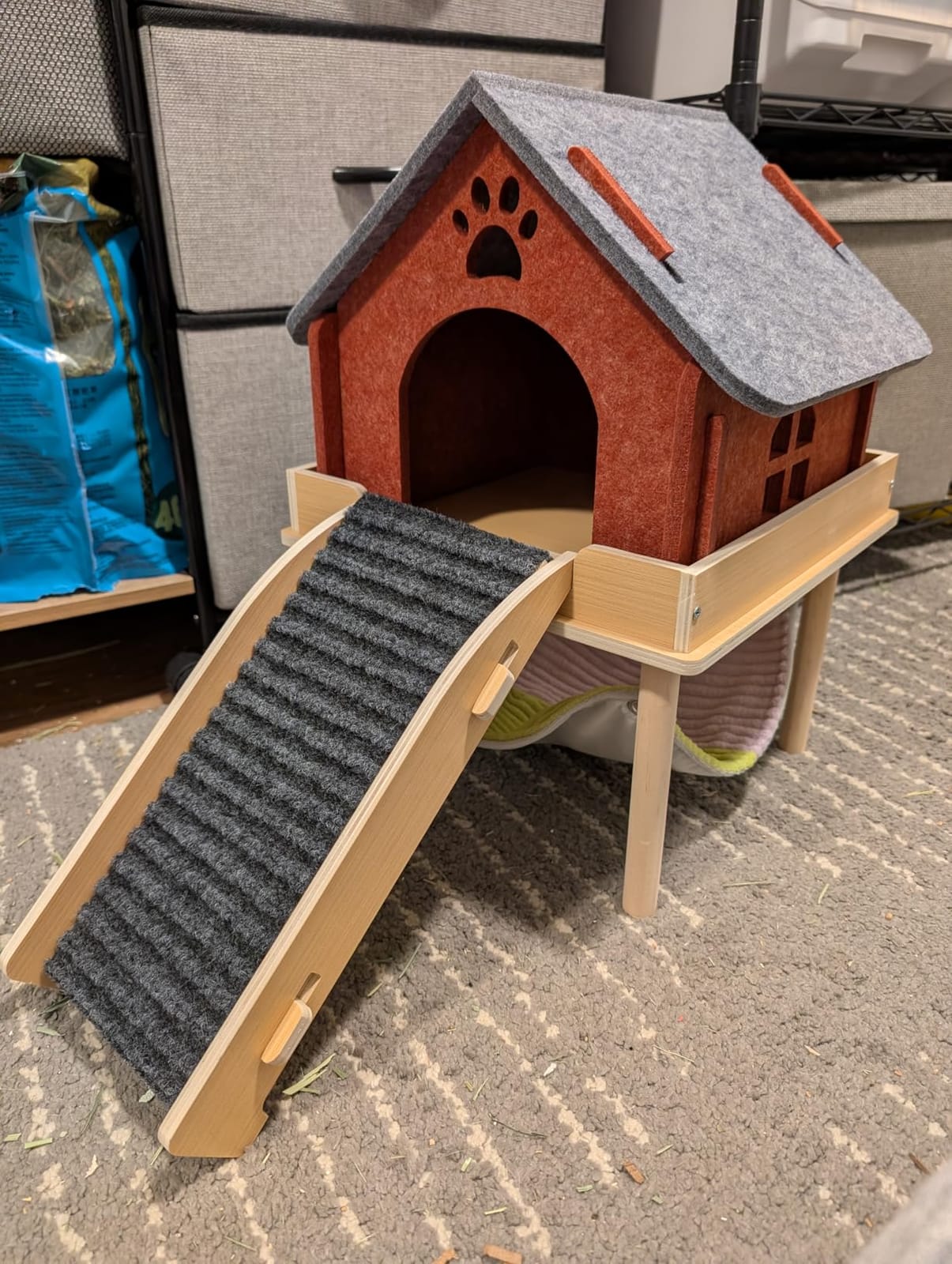BESNEW 3 in 1 Enlarged Guinea Pig Hammock,Wooden Guinea Pig Hideout with House & Platform & Stairs Small Animal Toys for Hiding Sleeping Activities customer photo 2