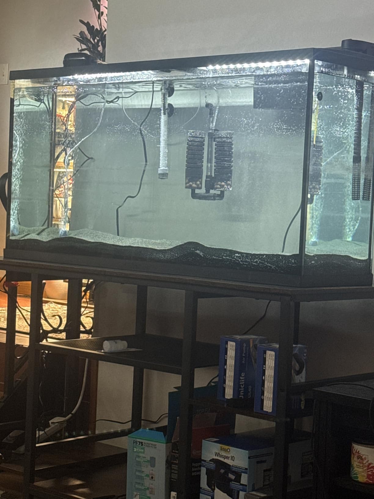 MAHANCRIS 55-75 Gallon Fish Tank Stand with Power Outlet, 3-Tier Metal Frame Aquarium Stand, Heavy Duty Reptile Terrarium Tank Stand, 52.0