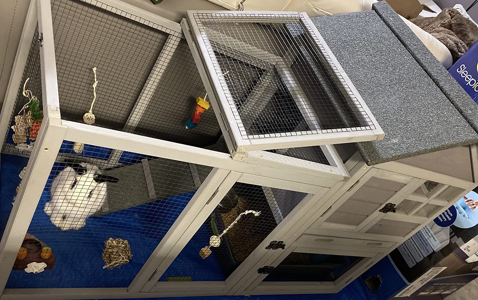 Aivituvin Rabbit Hutch Indoor Bunny Cage Outdoor with Run Chicken Coop Guinea Pig House with Waterproof Asphalt Roof, No Leakage Pull Out Tray (103.2