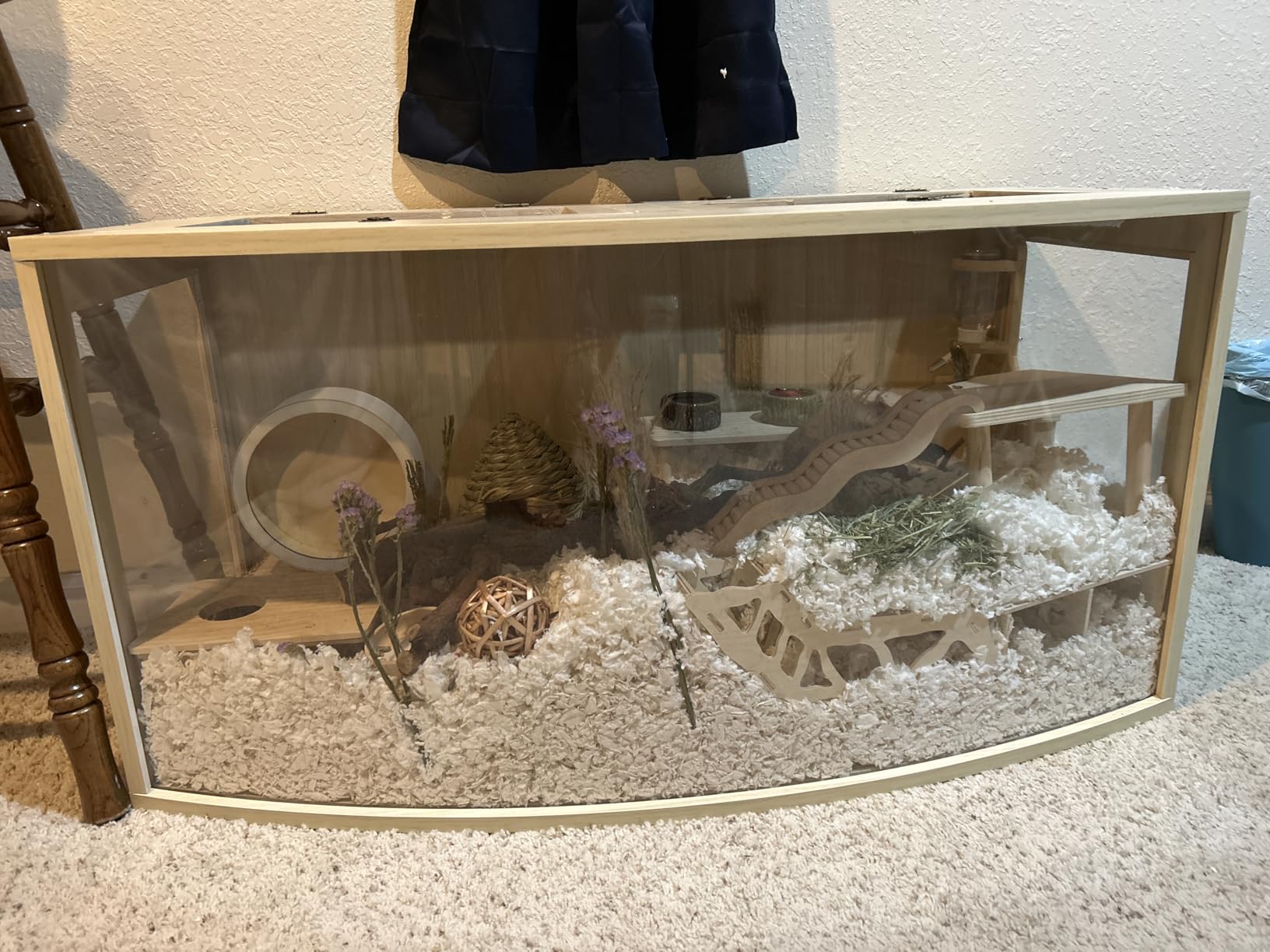 Hamster Cage Chew Proof Wood, Hamsters Enclosure Openable Top with Curved Design, Waterproof Small Animals Cage with Acrylic Sheets for Gerbils, Hamster Habitat (40 Inches) customer photo 2