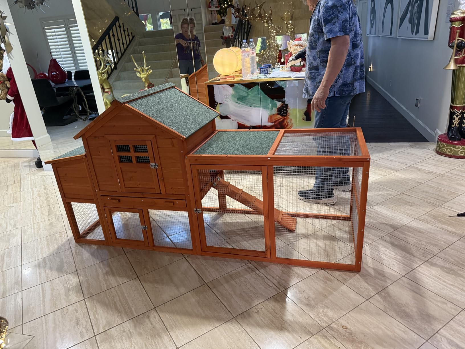 Large Chicken Coop Outdoor Durable Duck House Poultry Pet Hutch & 2 Wood Eggs Run Cage Nesting Box Waterproof Asphalt Roof Ramp Removable Tray Wire Fence for Backyard Small Animal customer photo 2