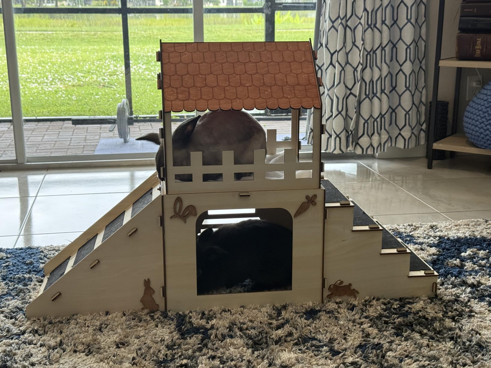 OtterPets Extra Large Bunny Hideout, Wooden Rabbit Castle with Fleece Mats | Pet-safe wood joints (no rubber bands), rabbit hideout made of safe wood, bunny house indoor; chinchilla and guinea pig safe customer photo 2