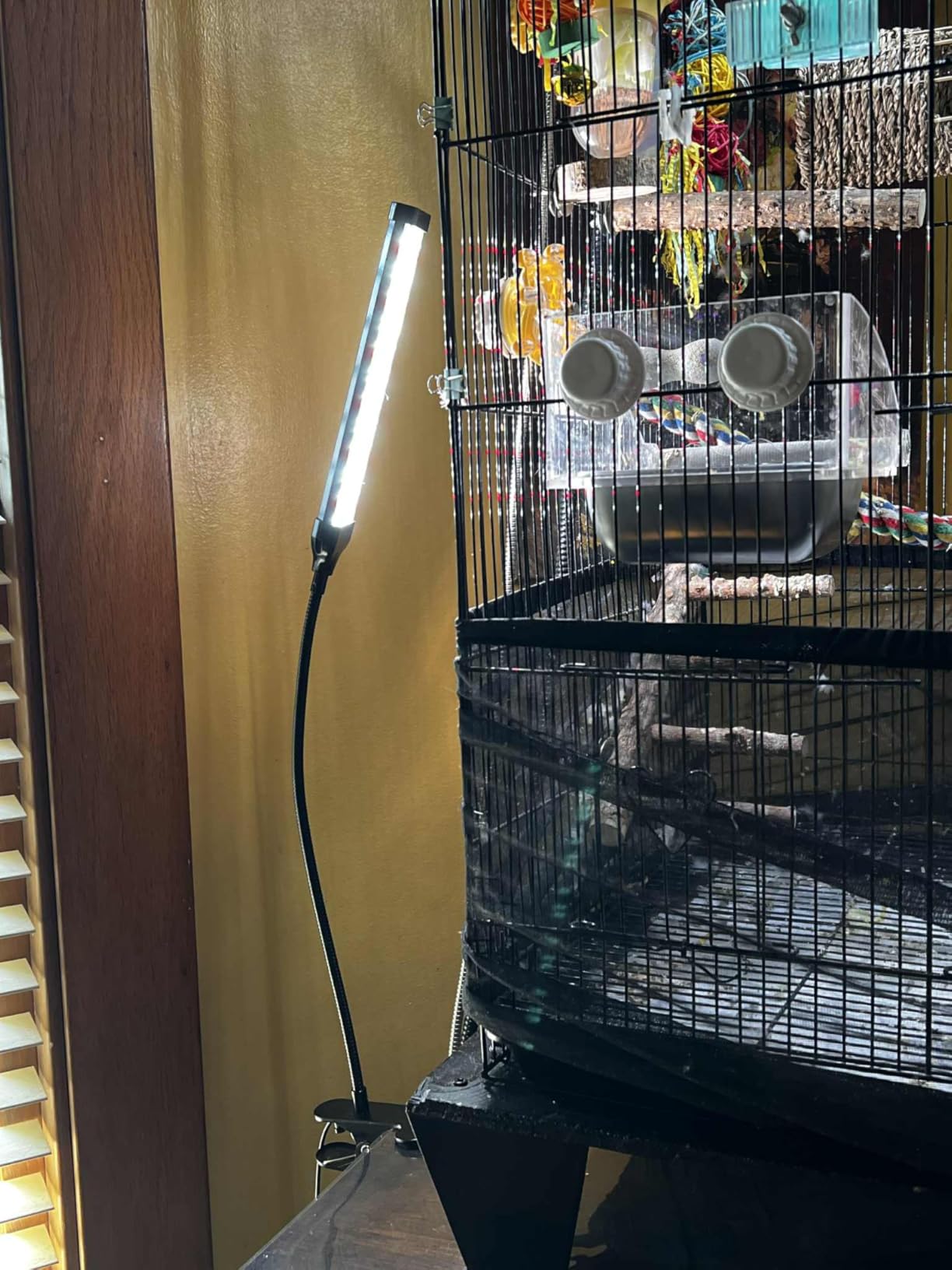 KINGYEENUO Full Spectrum LED Bird Cage Light, 10 Brightness Levels & 3/9/12H Timer - 105 LED Beads for Natural Environment Simulation, Safe for Hookbill Birds, Easy Install Lighting Fixture Combo Kit customer photo 2