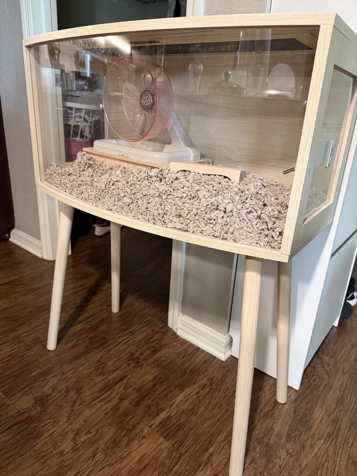 Prolee Hamster Cage with Curved Design, Chew Proof Wooden Hamsters Enclosure with Leg Stand and Openable Top or Gerbils, Hamster Habitat customer photo 2
