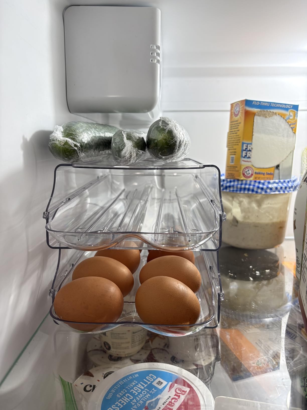 Vtopmart Clear Plastic Egg Holder for Fridge, Automatic Rolling Egg Container for Refrigerator, Stackable 14-Count Eggs Organizer with Removable Inner Tray, Fridge Organizers and Storage, 2Pack customer photo 1