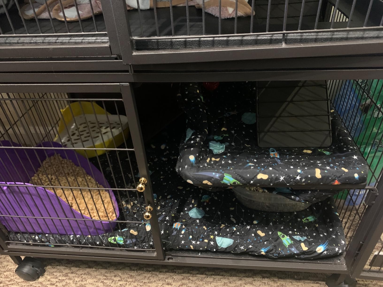 YKD Ferret Cage Liners for Ferret Nation & Critter Nation Cages | Waterproof Chinchilla Cage Accessories, Washable Bedding, for Ferrets, Chinchillas, Rats (Black, Double Unit Set) customer photo 1